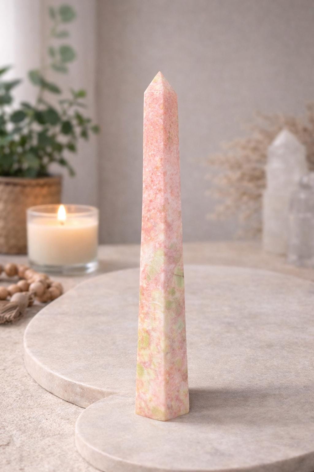 Thulite Tower 524g – Rare Pink Heart Energy Crystal Tower