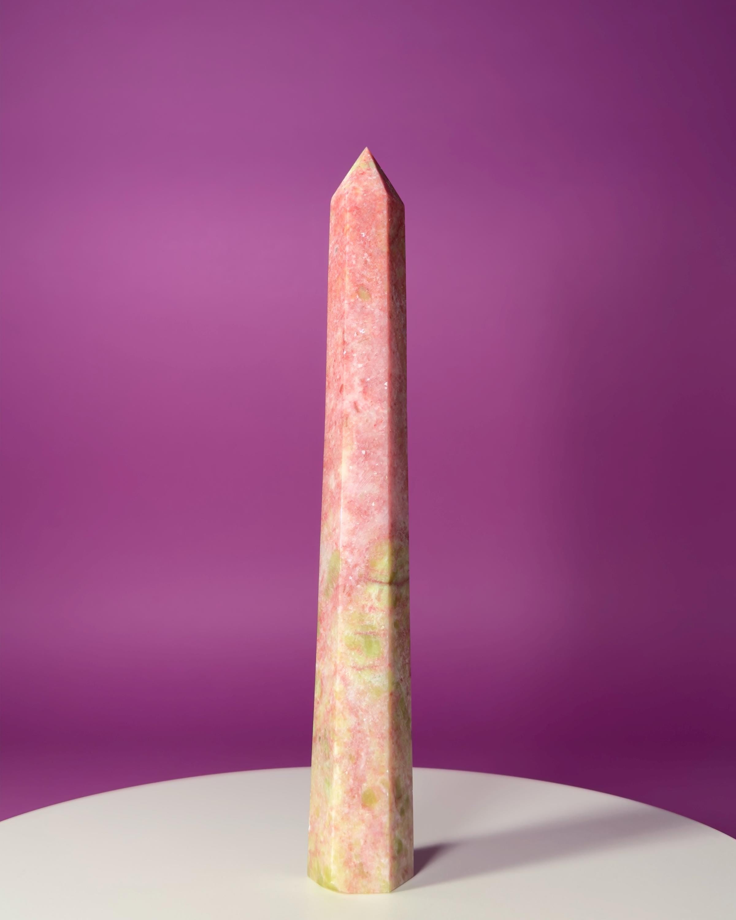 Thulite Tower 524g – Rare Pink Heart Energy Crystal Tower