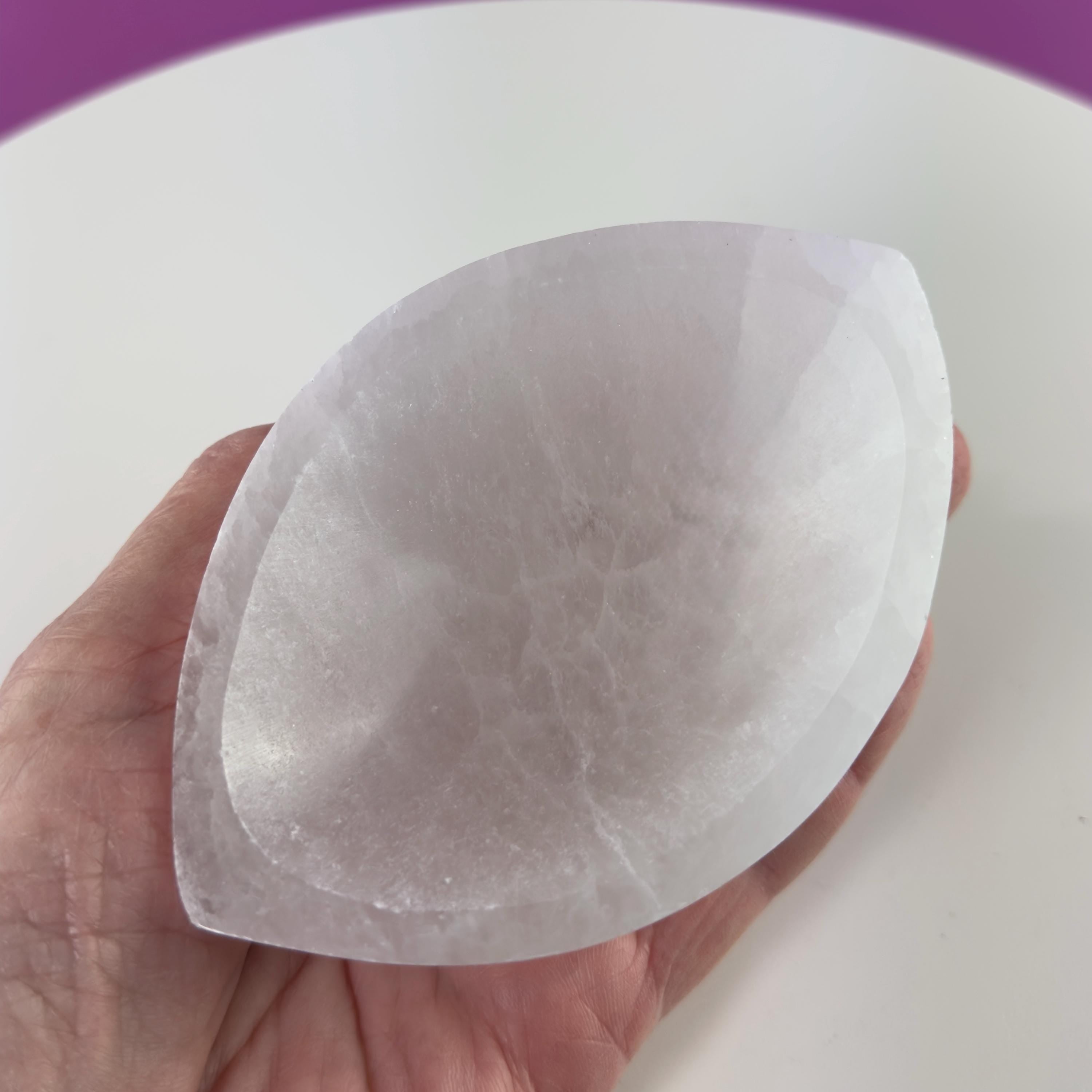 Selenite Tear Shaped Charging Bowl – Crystal Cleansing Dish 270g