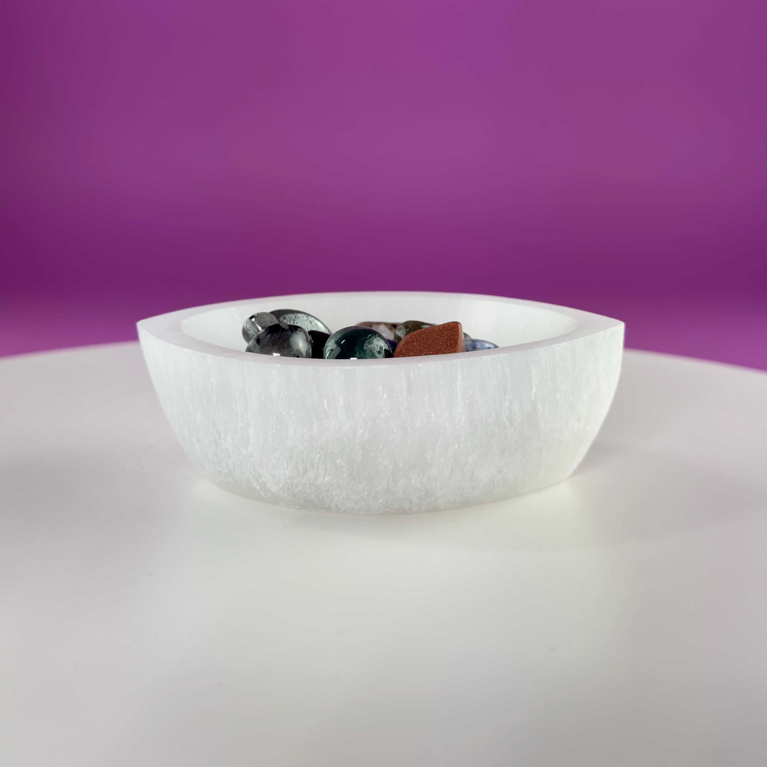 Selenite Tear Shaped Charging Bowl – Crystal Cleansing Dish 270g
