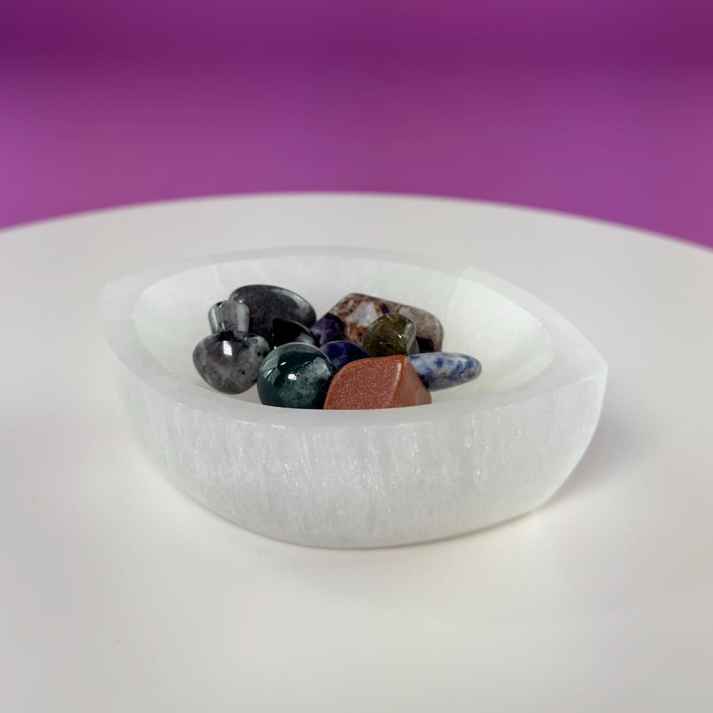 Selenite Tear Shaped Charging Bowl – Crystal Cleansing Dish 270g