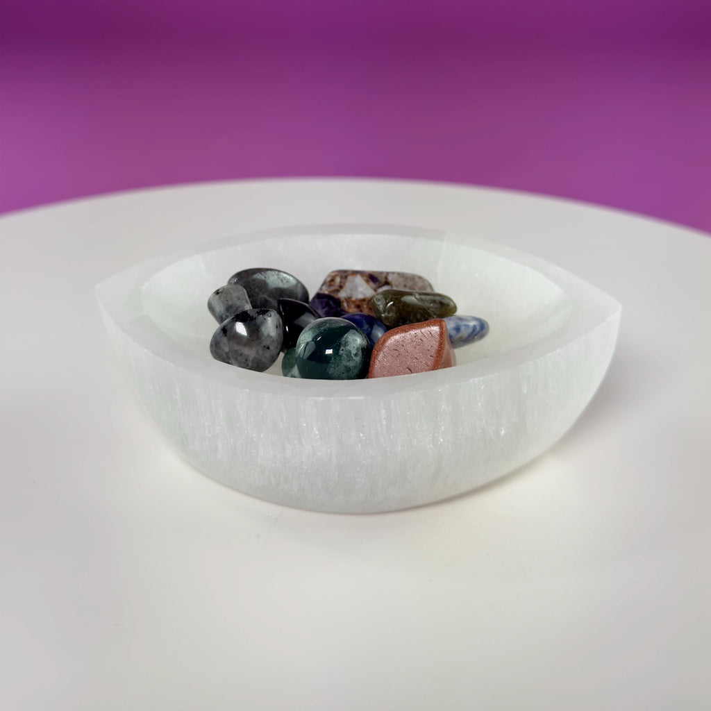 Selenite Tear Shaped Charging Bowl – Crystal Cleansing Dish 270g