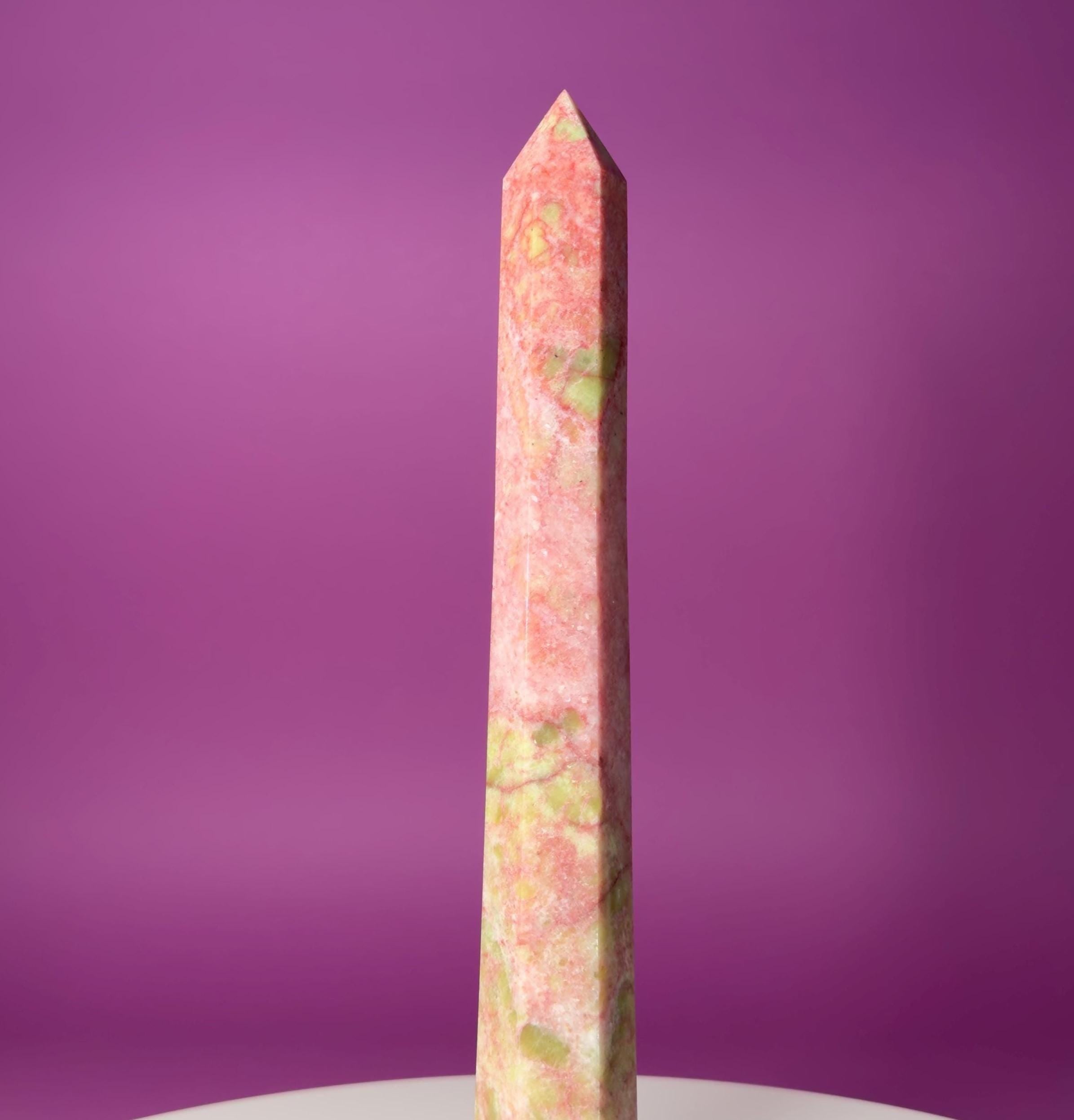 Thulite Tower 524g – Rare Pink Heart Energy Crystal Tower
