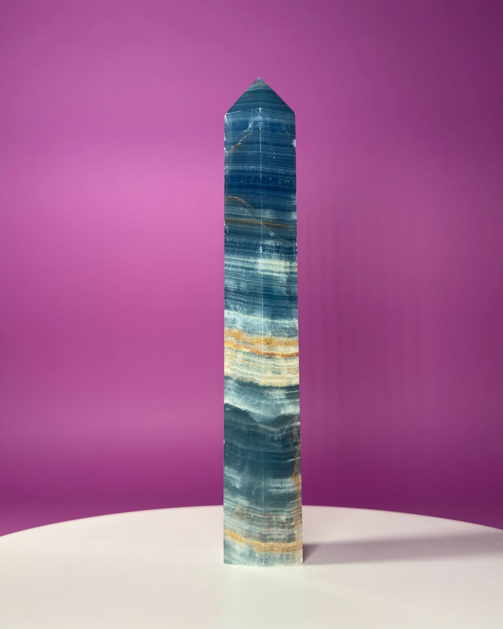 Blue Onyx (Aquatine Calcite) Tower – 910g Banded Blue Crystal Tower