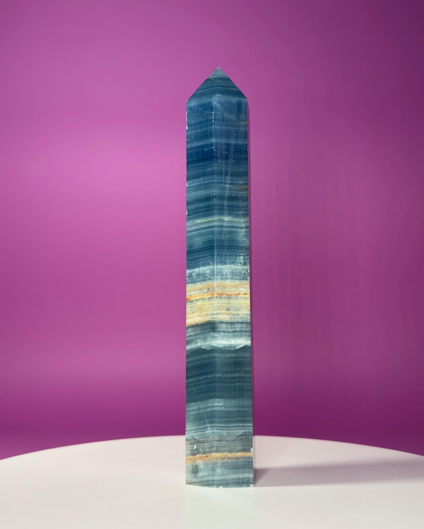 Blue Onyx (Aquatine Calcite) Tower – 910g Banded Blue Crystal Tower