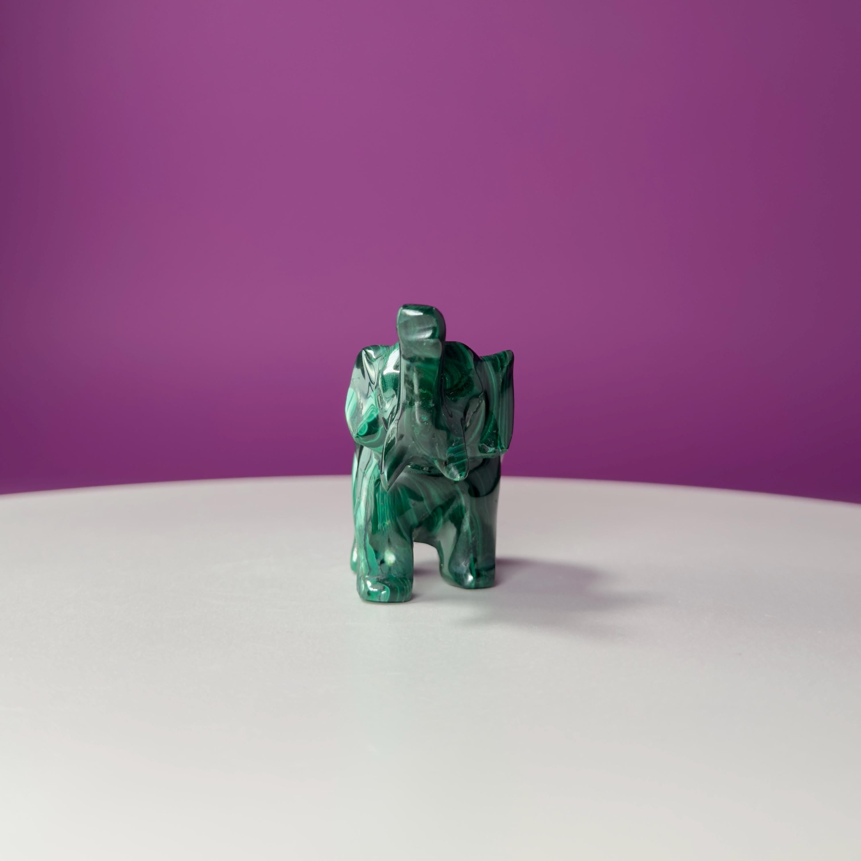 Malachite Elephant Carving from Congo – Green Malachite Crystal Elephant Statue