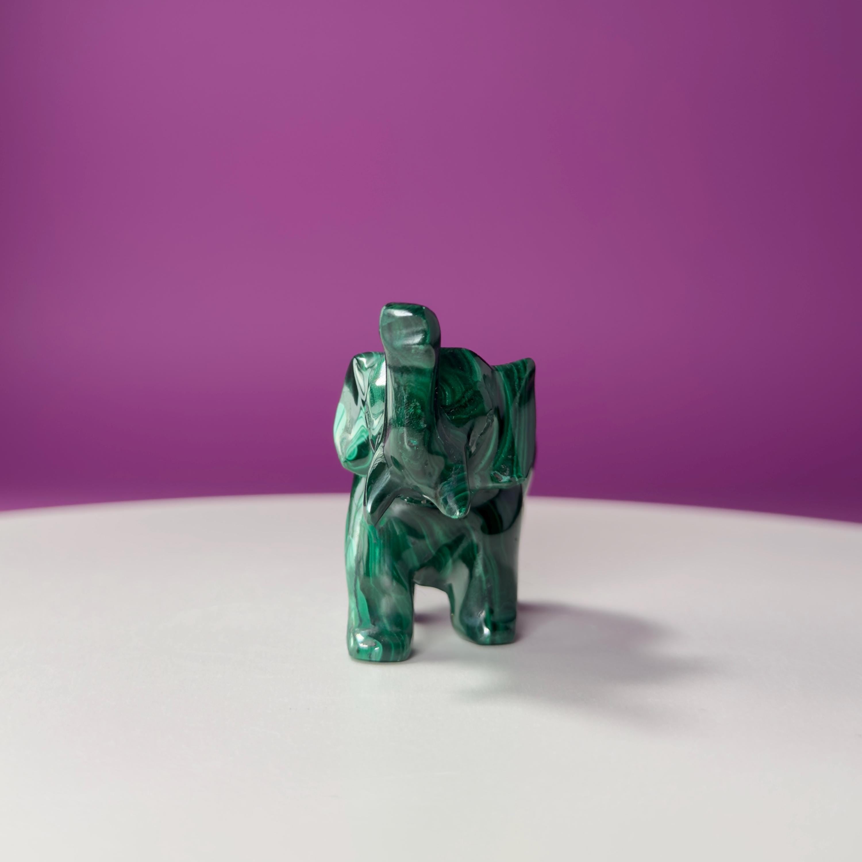 Malachite Elephant Carving from Congo – Green Malachite Crystal Elephant Statue