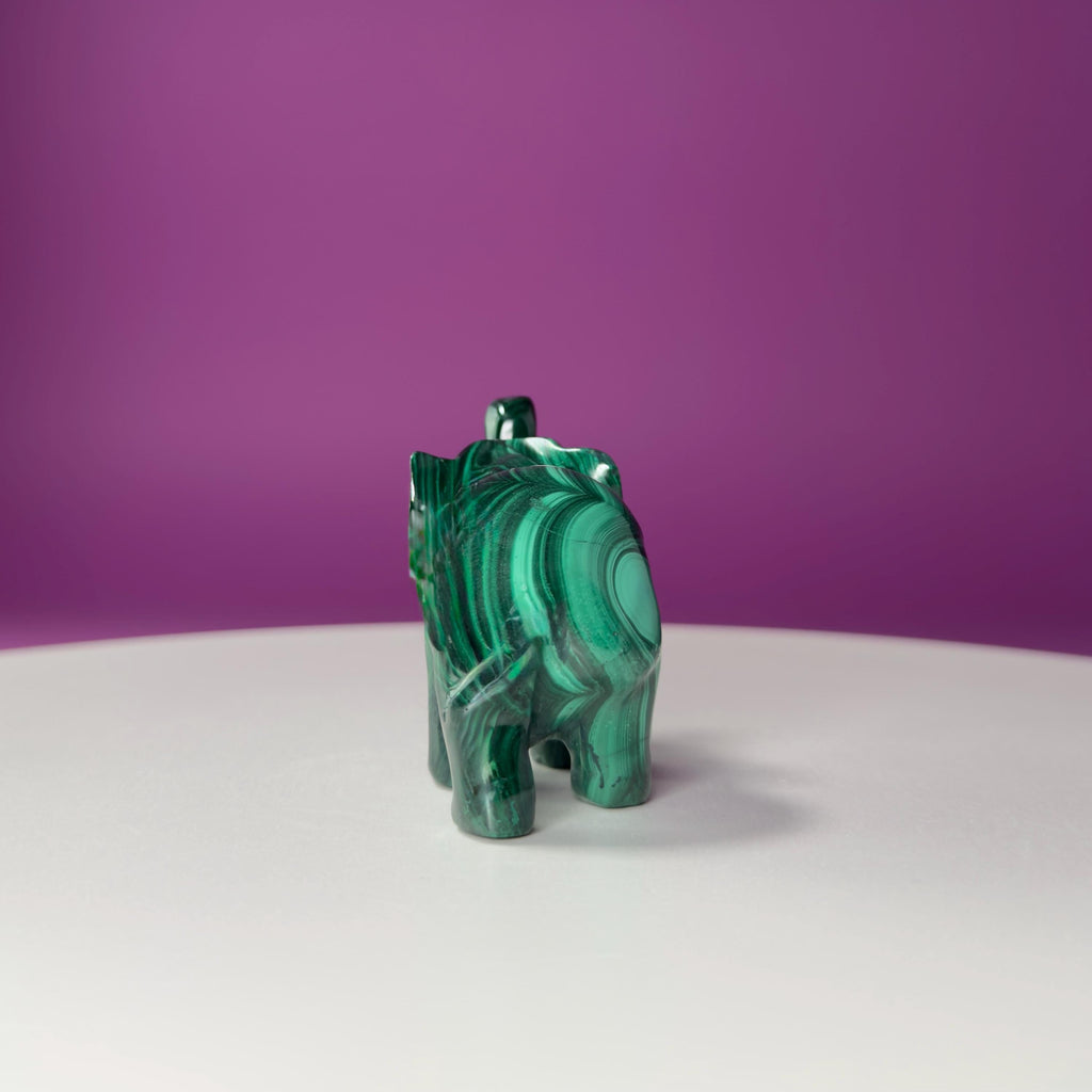 Malachite Elephant Carving from Congo – Green Malachite Crystal Elephant Statue