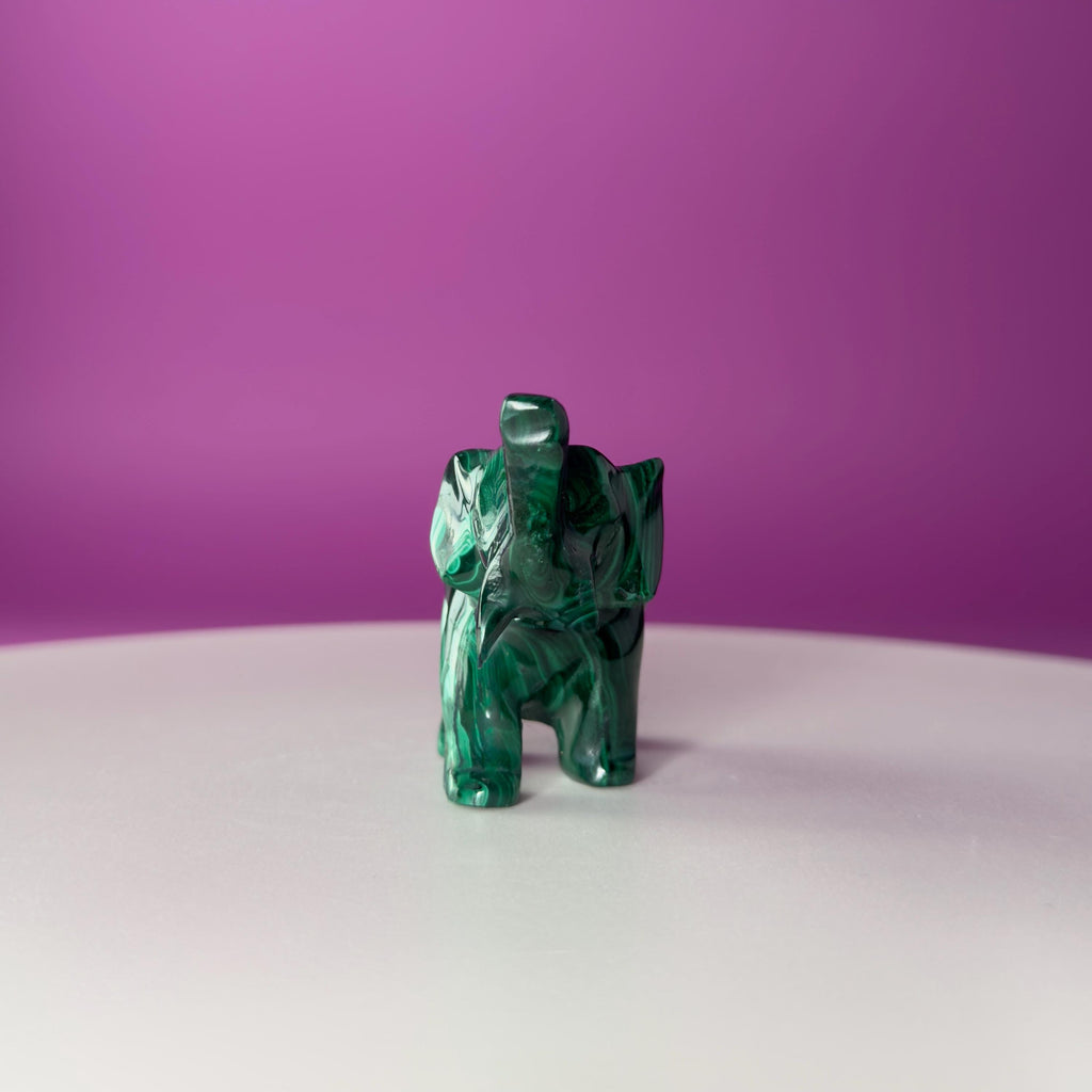 Malachite Elephant Carving from Congo – Green Malachite Crystal Elephant Statue