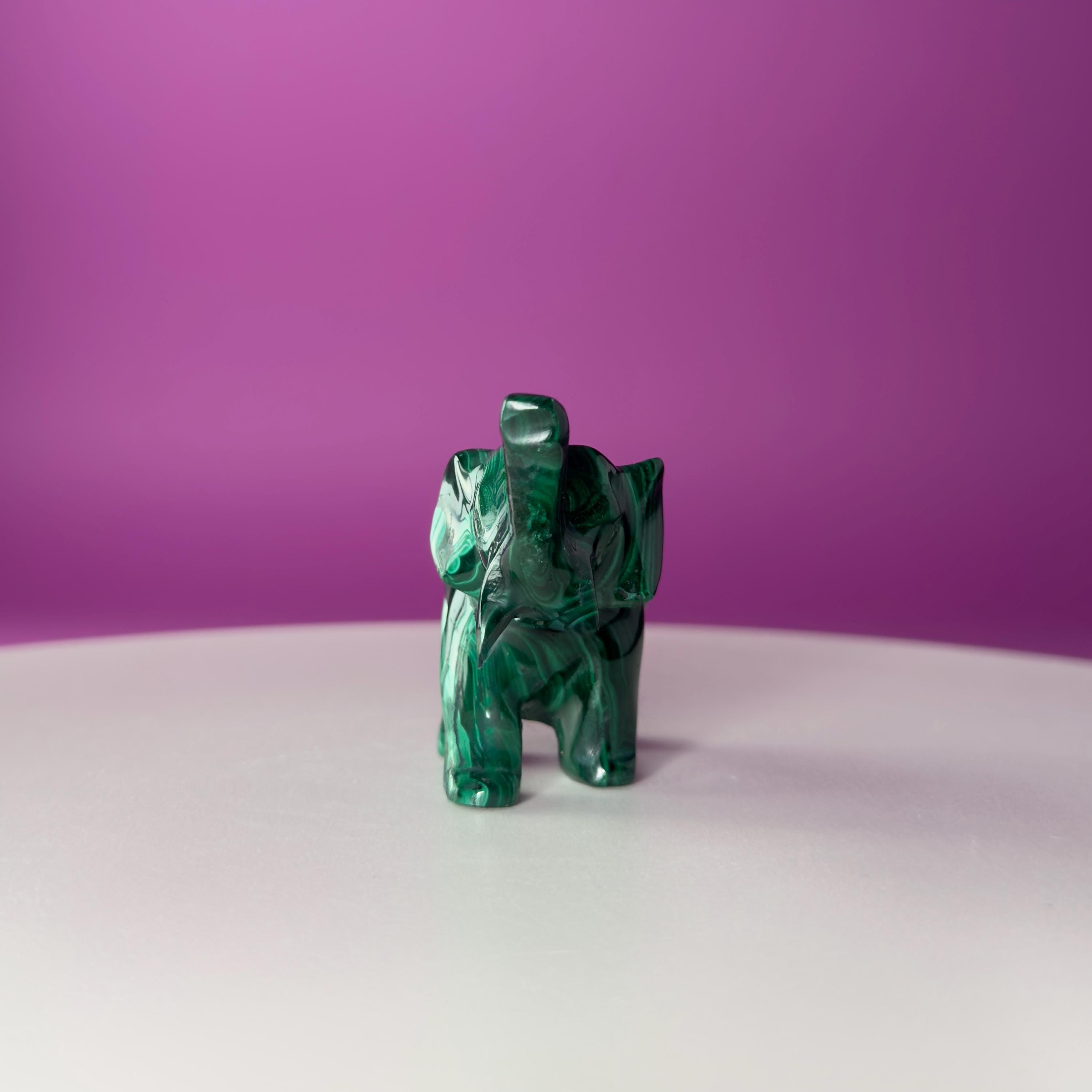 Malachite Elephant Carving from Congo – Green Malachite Crystal Elephant Statue