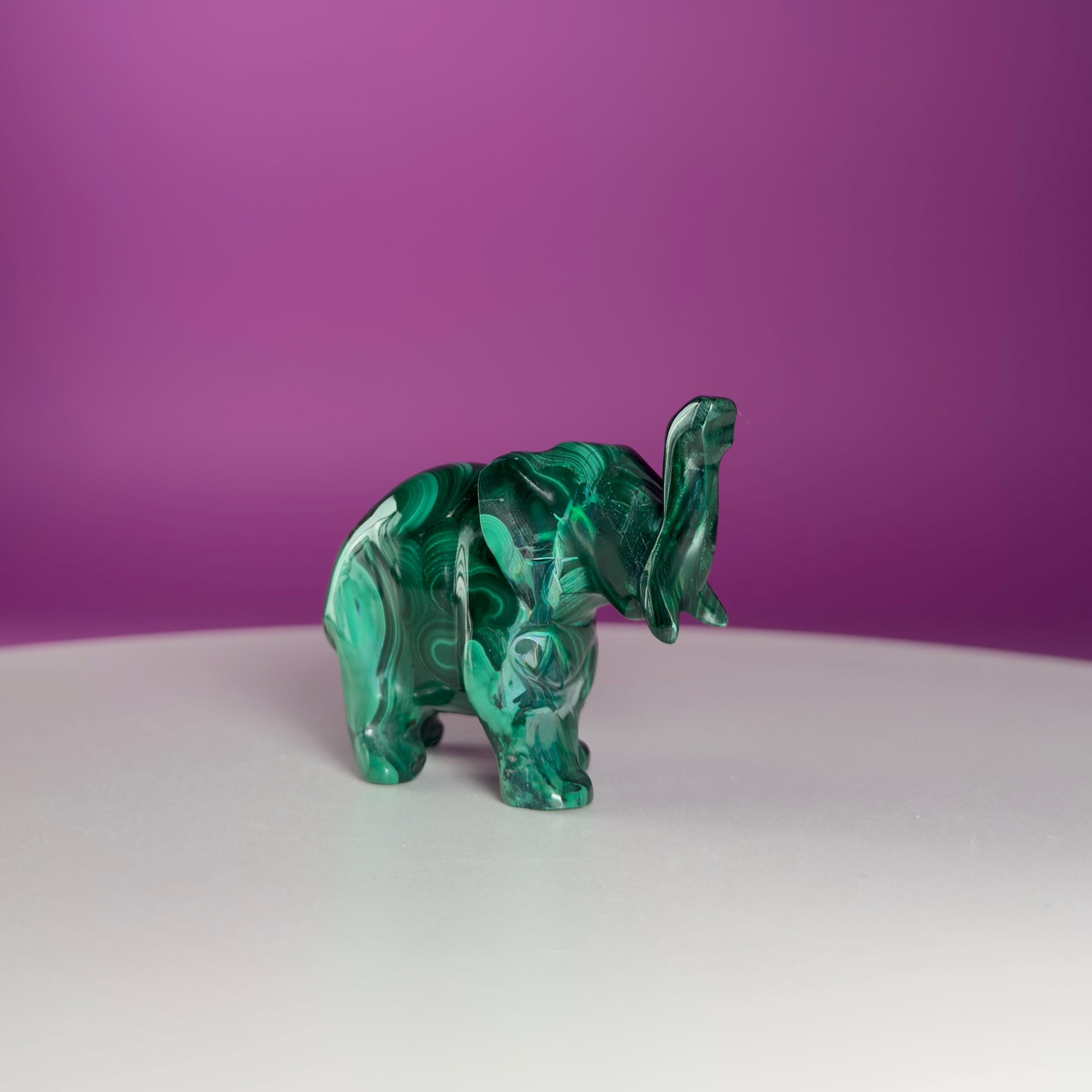 Malachite Elephant Carving from Congo – Green Malachite Crystal Elephant Statue