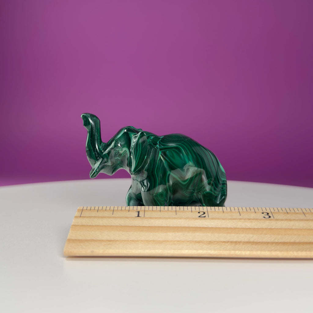 Malachite Elephant Carving from Congo – Green Malachite Crystal Elephant Statue