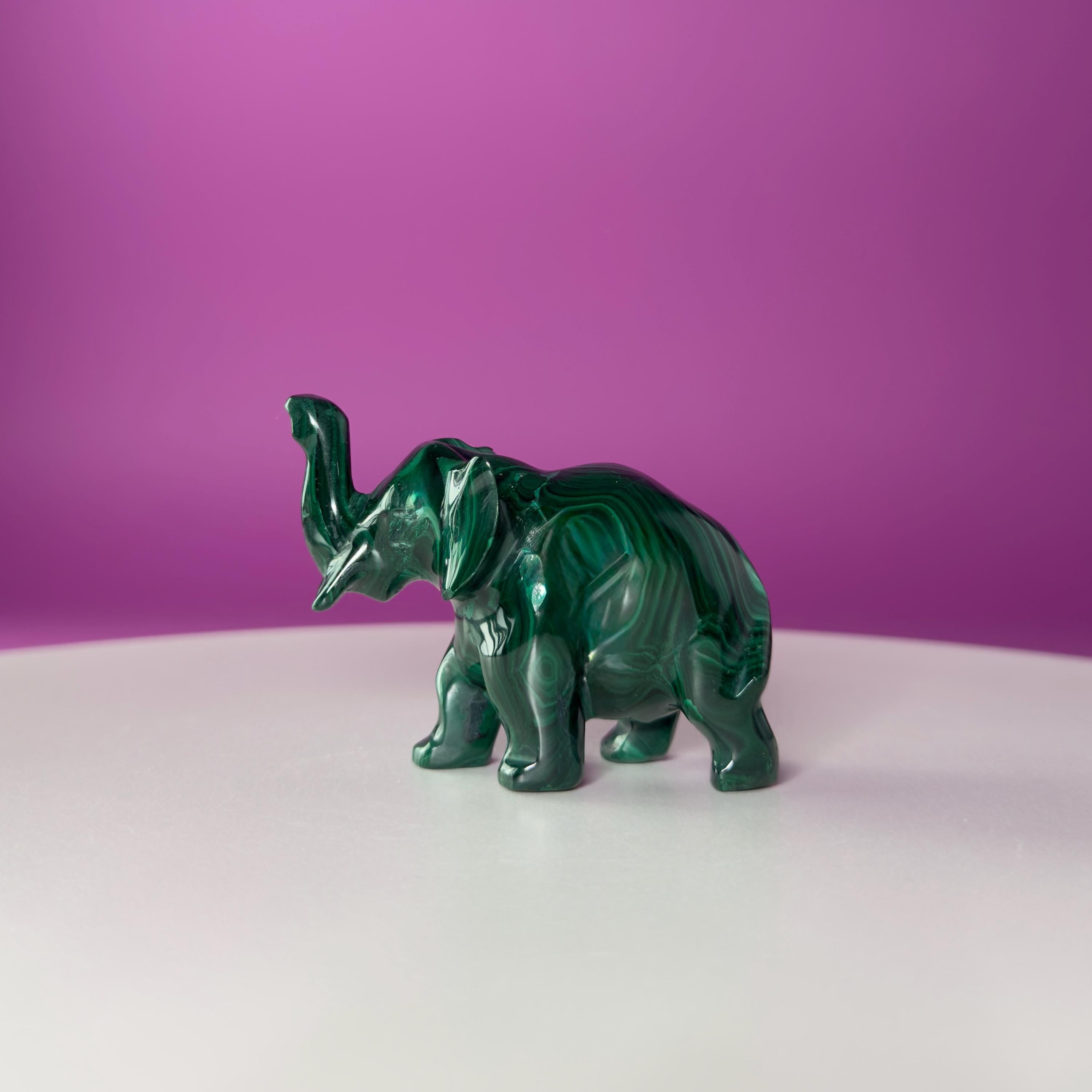 Malachite Elephant Carving from Congo – Green Malachite Crystal Elephant Statue