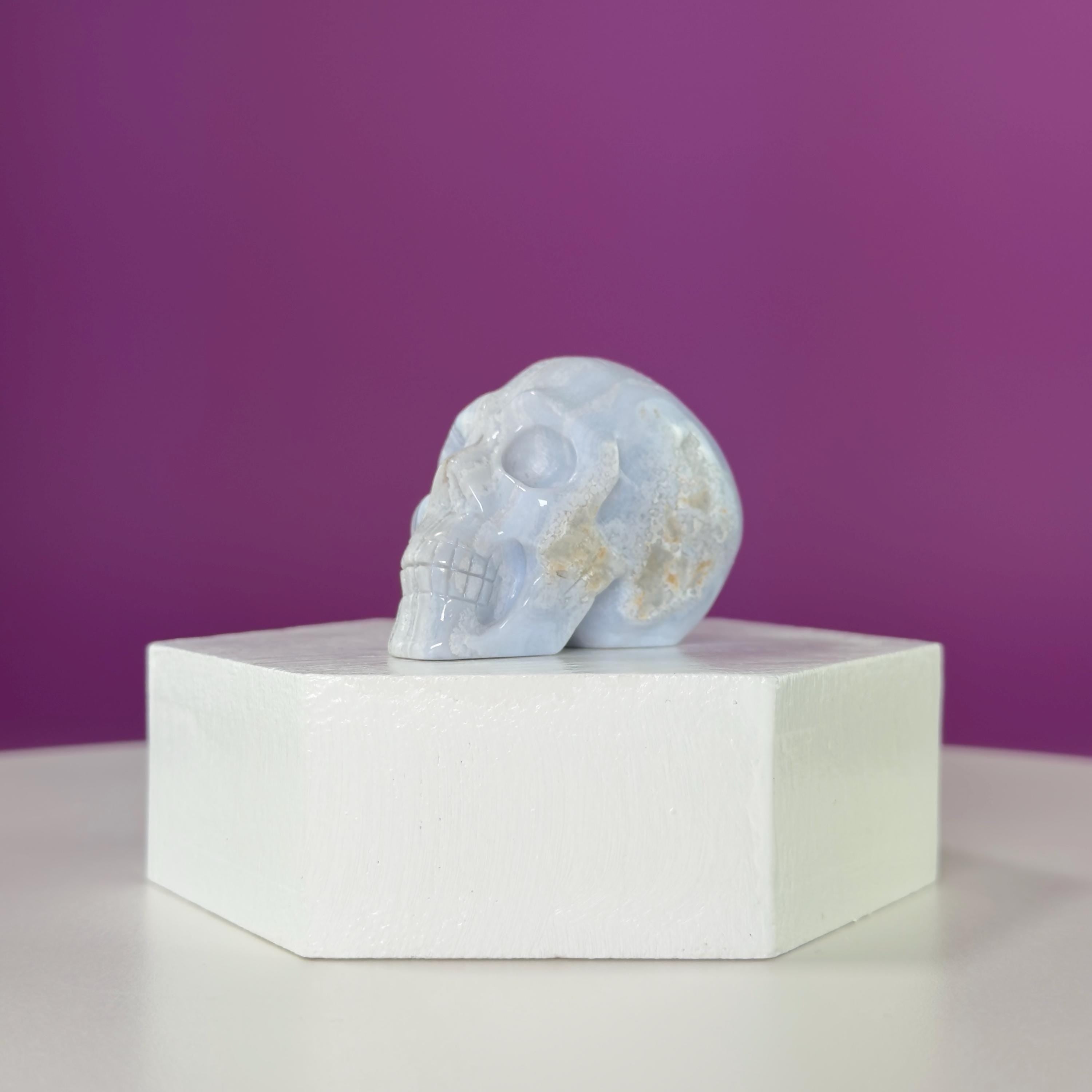 Blue Lace Agate Skull Carving | Polished Crystal Skull for Calm & Communication