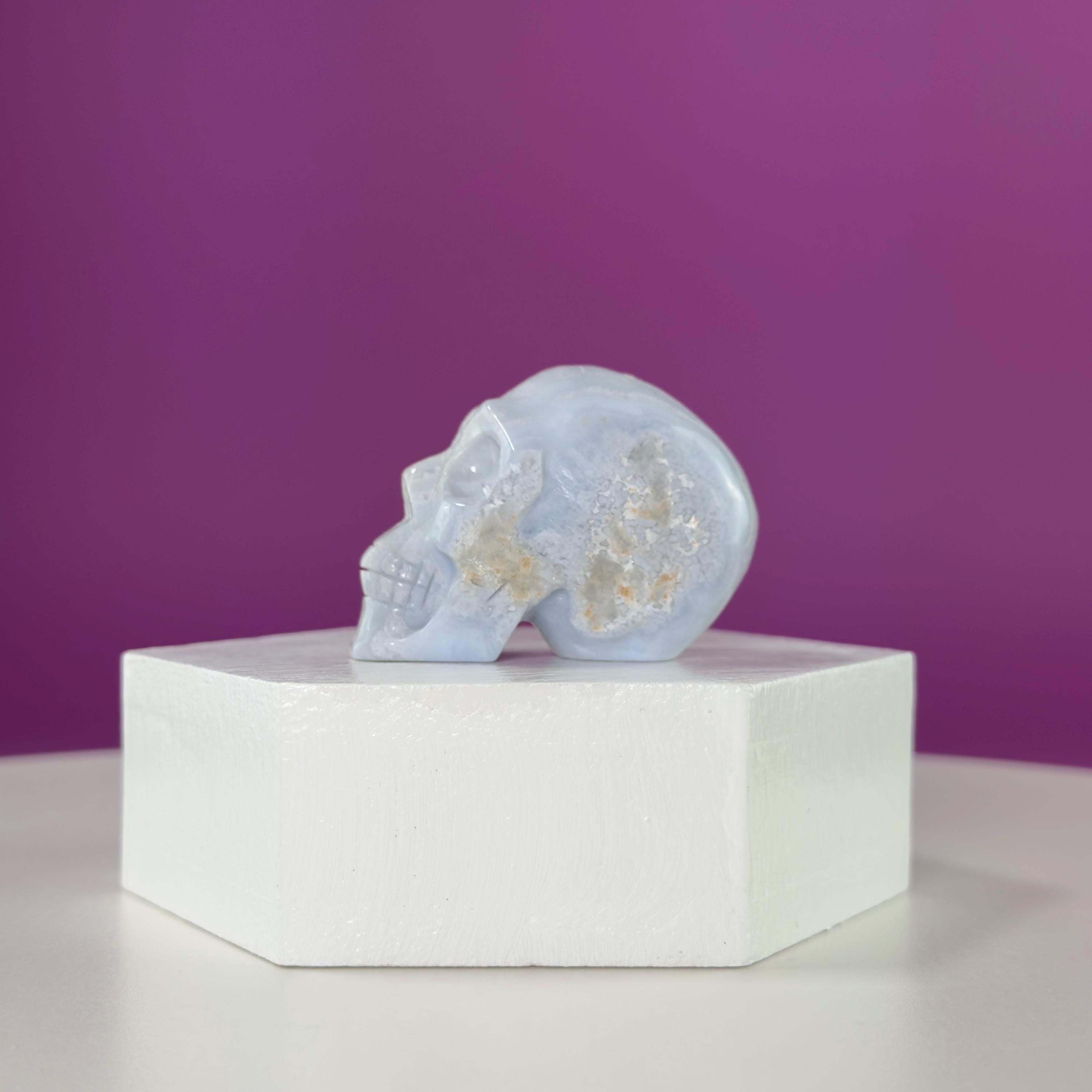 Blue Lace Agate Skull Carving | Polished Crystal Skull for Calm & Communication