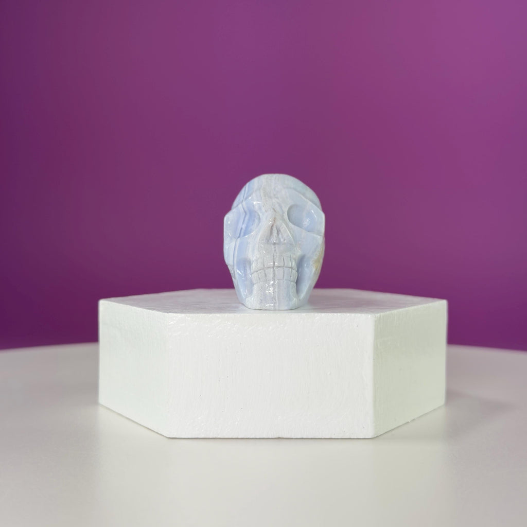 Blue Lace Agate Skull Carving | Polished Crystal Skull for Calm & Communication