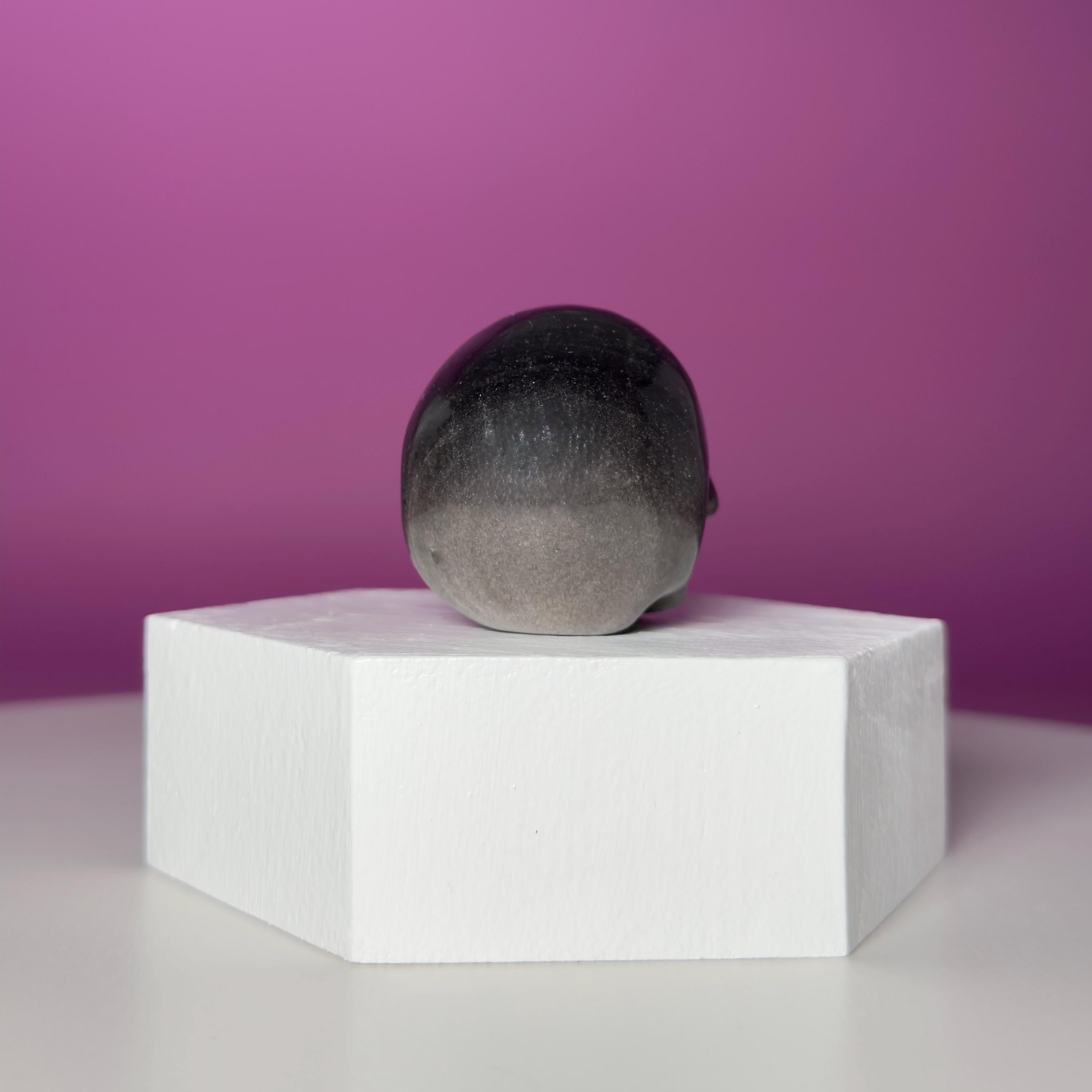 Silver Sheen Obsidian Skull Carving | Polished Crystal Skull for Protection & Grounding