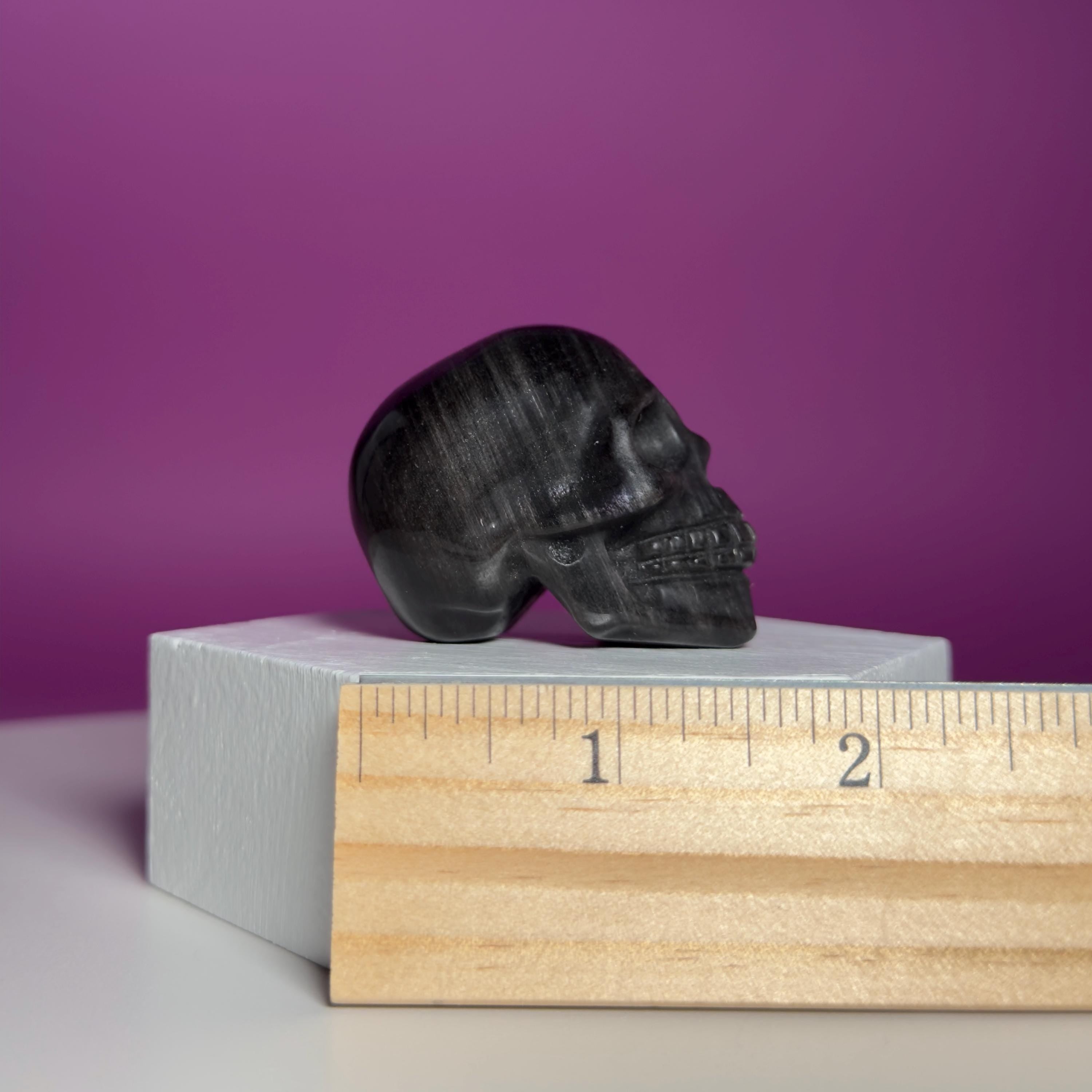 Silver Sheen Obsidian Skull Carving | Polished Crystal Skull for Protection & Grounding
