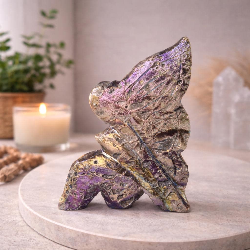 Aura Sphalerite Fairy Carving – Iridescent Crystal Figurine