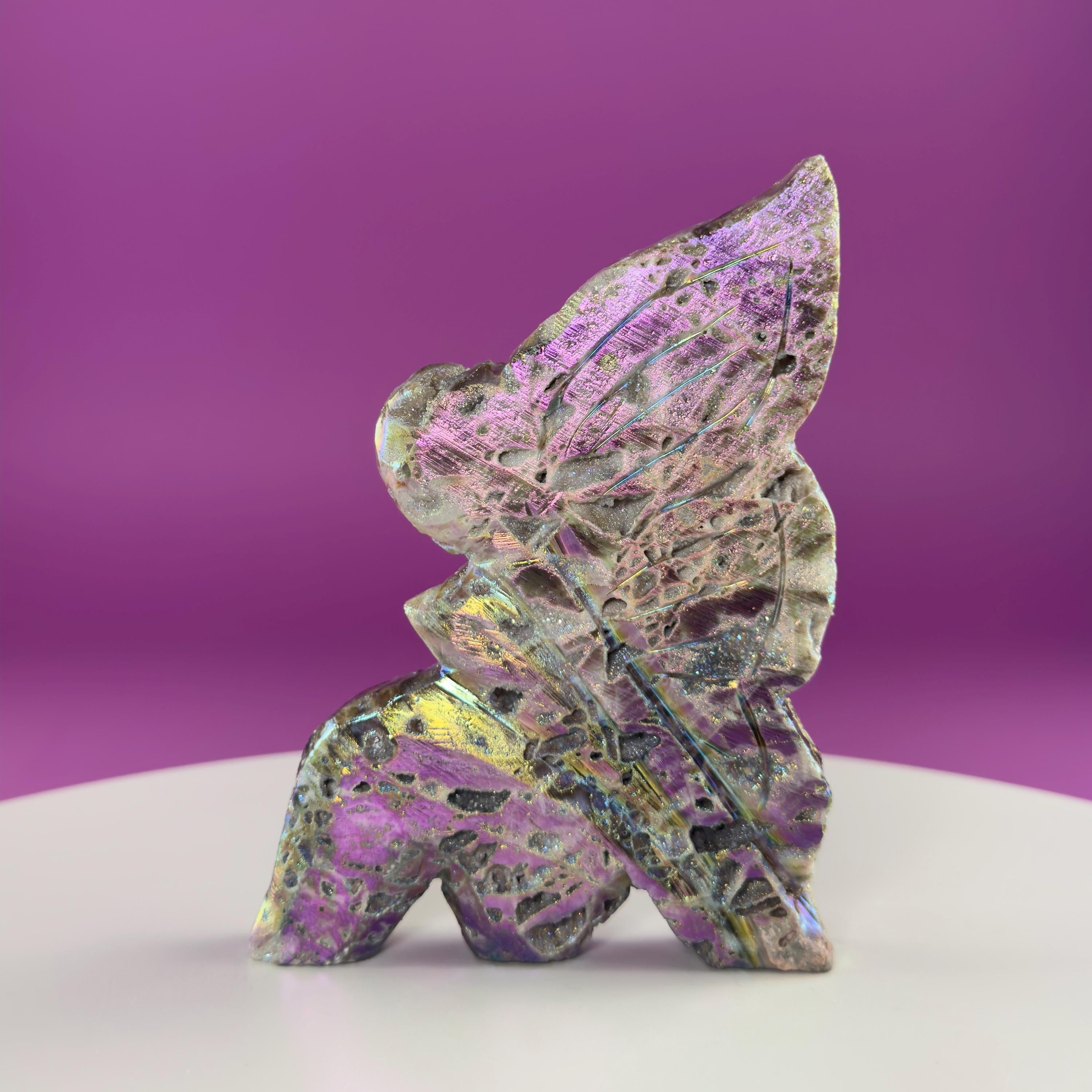 Aura Sphalerite Fairy Carving – Iridescent Crystal Figurine