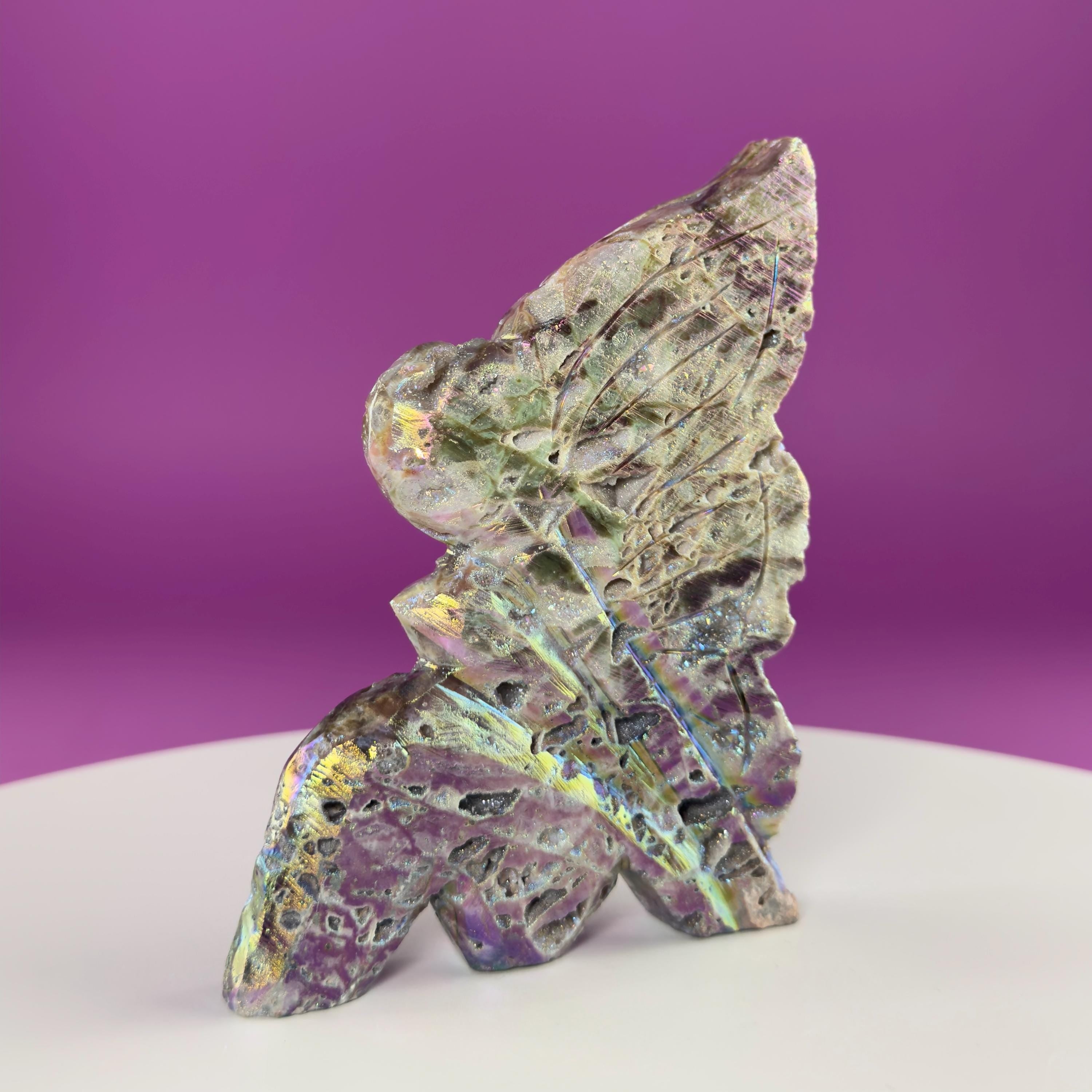 Aura Sphalerite Fairy Carving – Iridescent Crystal Figurine