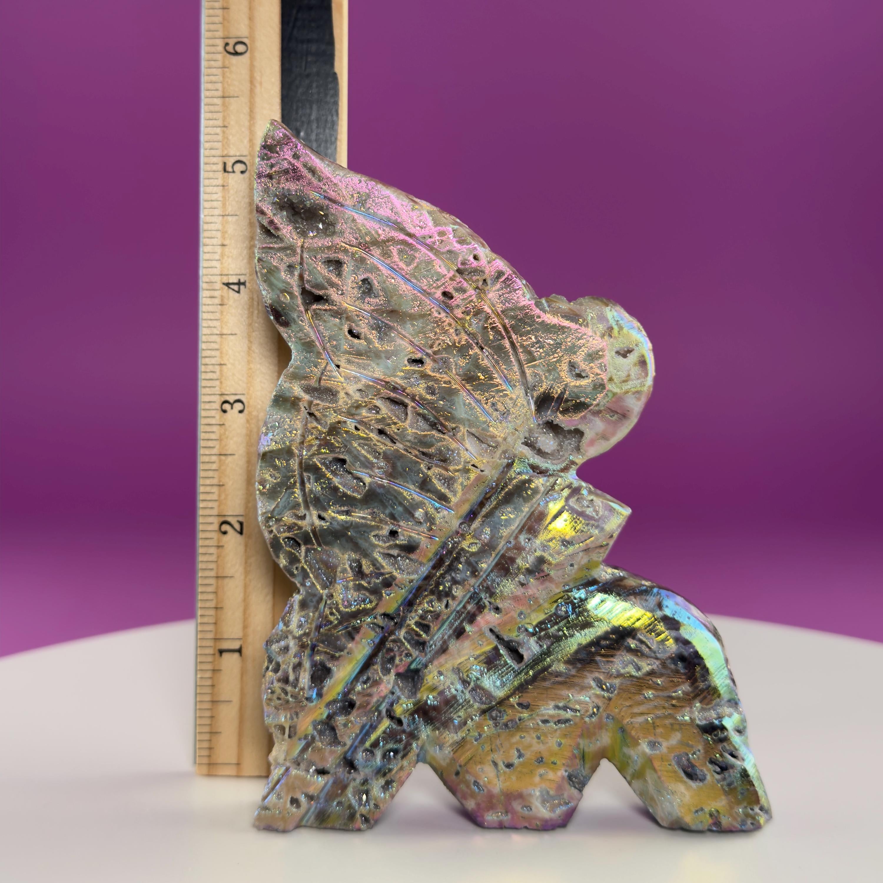 Aura Sphalerite Fairy Carving – Iridescent Crystal Figurine