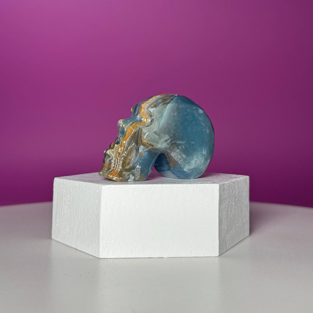 Blue Onyx Skull Carving | Polished Crystal Skull for Strength & Focus