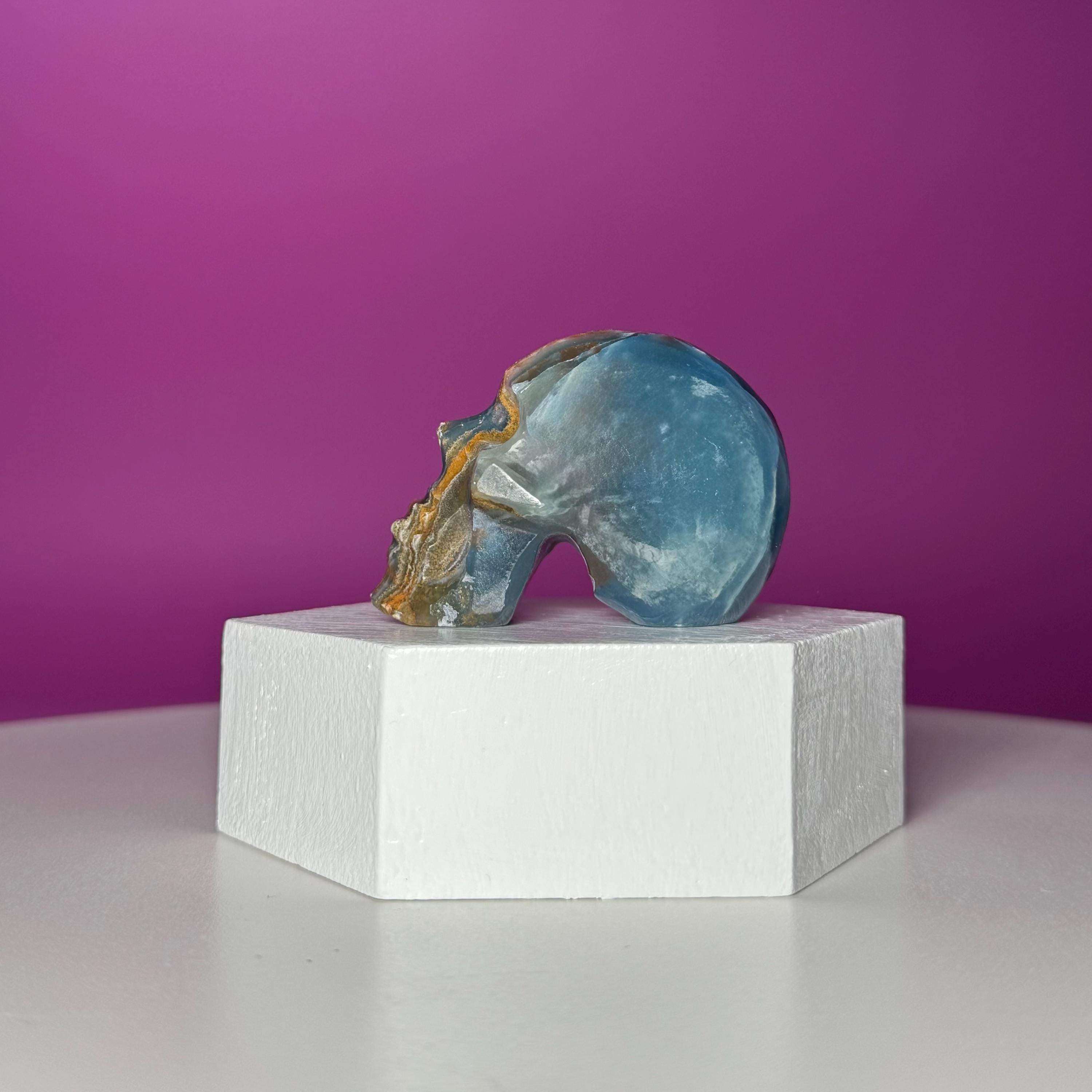 Blue Onyx Skull Carving | Polished Crystal Skull for Strength & Focus