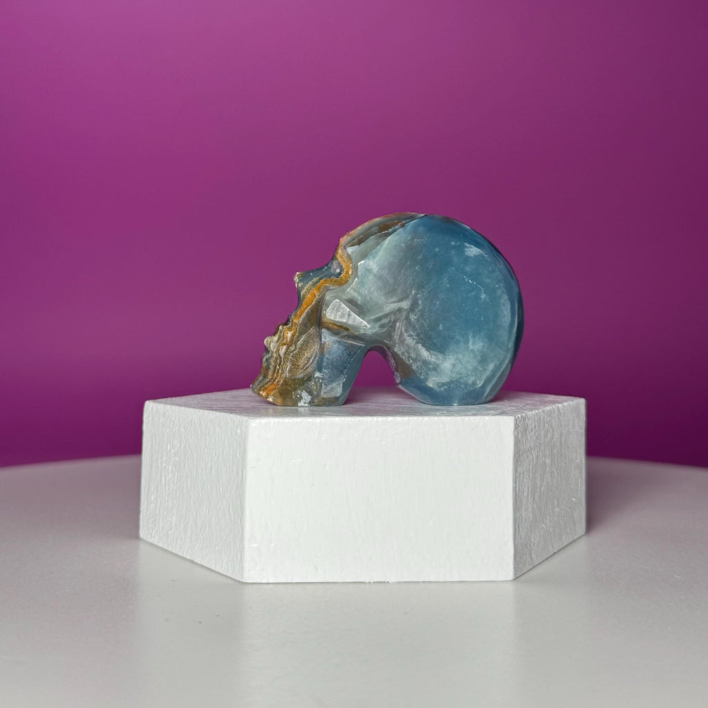 Blue Onyx Skull Carving | Polished Crystal Skull for Strength & Focus
