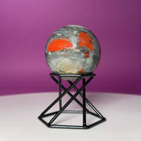 Bloodstone Sphere with Black Metal Stand | Polished Crystal Sphere for Strength & Protection