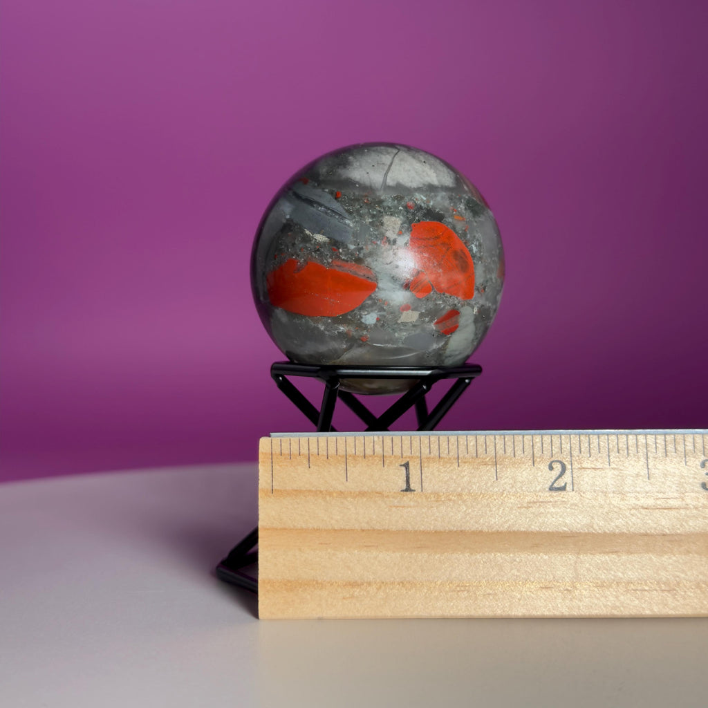 Bloodstone Sphere with Black Metal Stand | Polished Crystal Sphere for Strength & Protection