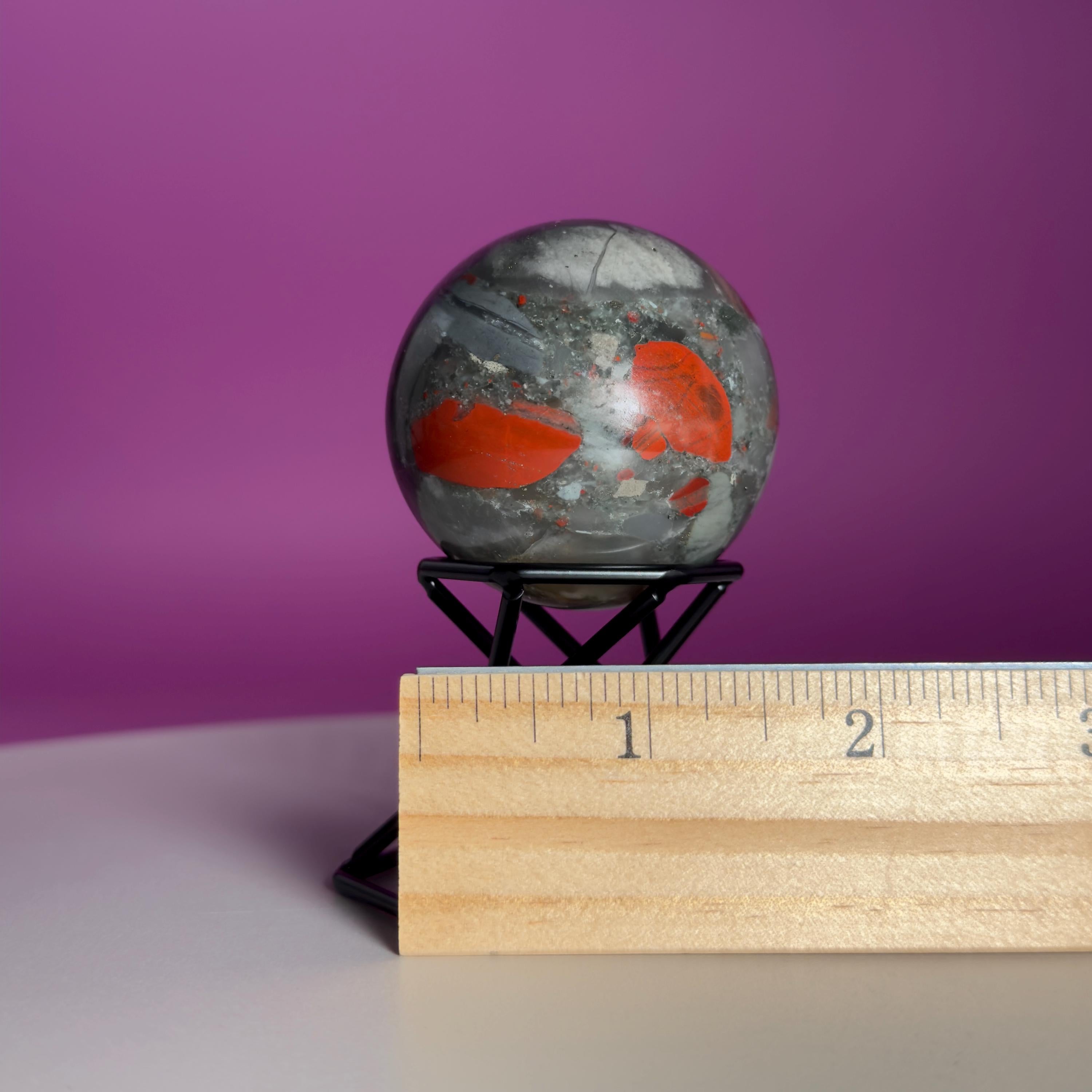 Bloodstone Sphere with Black Metal Stand | Polished Crystal Sphere for Strength & Protection