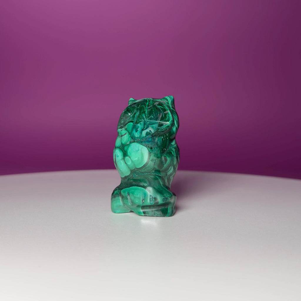 Malachite Owl Carving – Polished Green Crystal Owl Statue for Wisdom