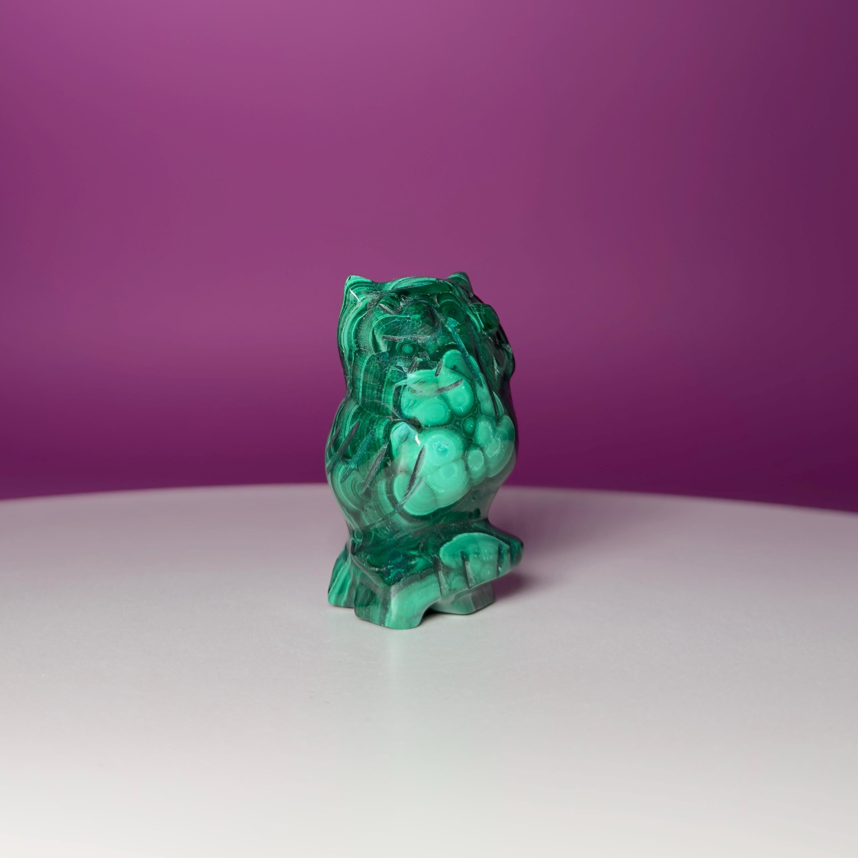 Malachite Owl Carving – Polished Green Crystal Owl Statue for Wisdom