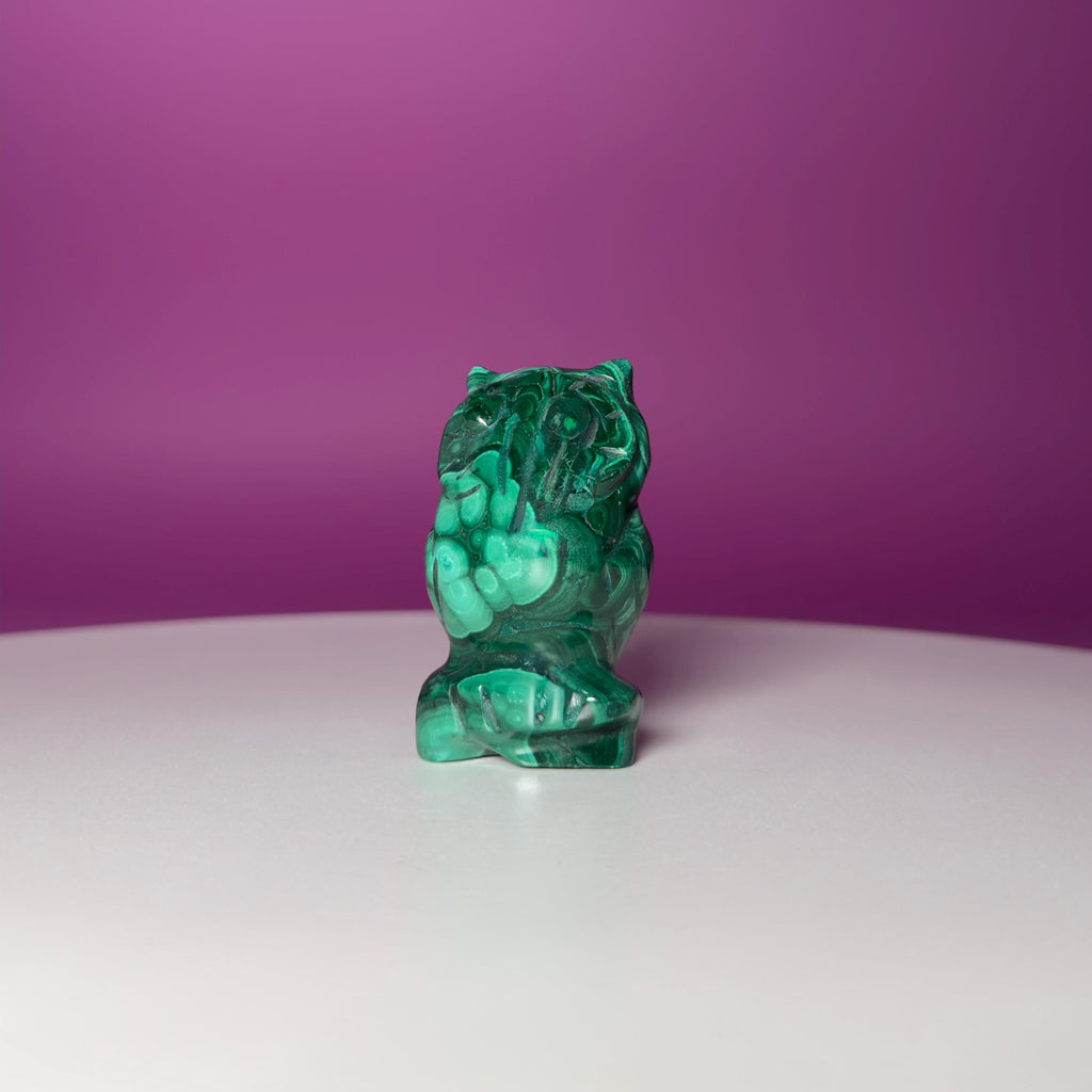Malachite Owl Carving – Polished Green Crystal Owl Statue for Wisdom