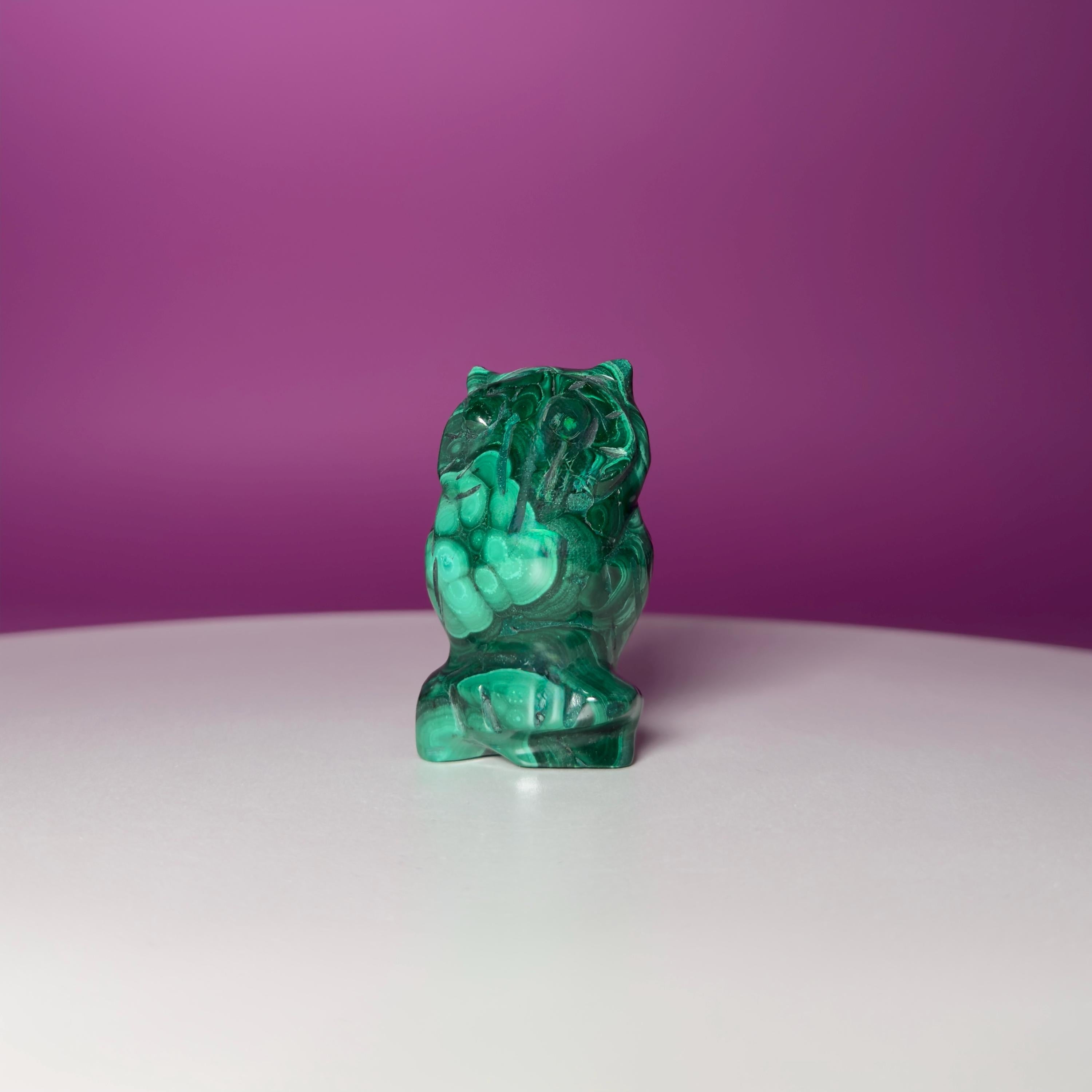 Malachite Owl Carving – Polished Green Crystal Owl Statue for Wisdom