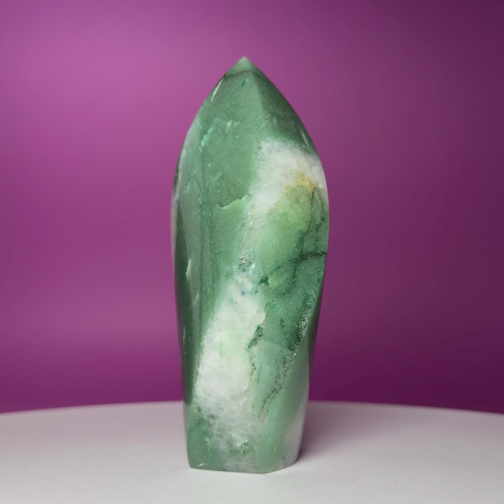 Brazilian Green Aventurine Flame – Prosperity Luck Crystal Display