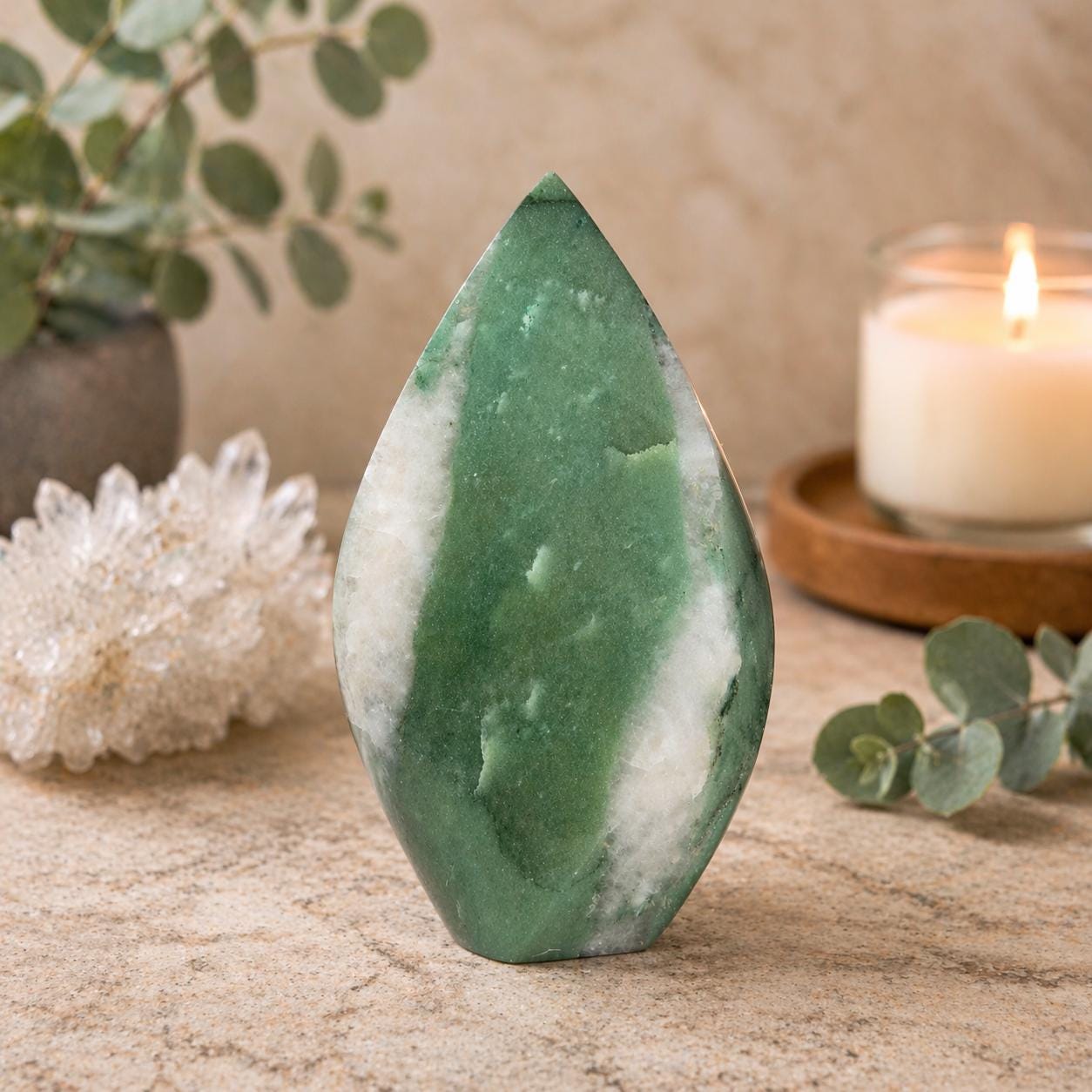 Brazilian Green Aventurine Flame – Prosperity Luck Crystal Display