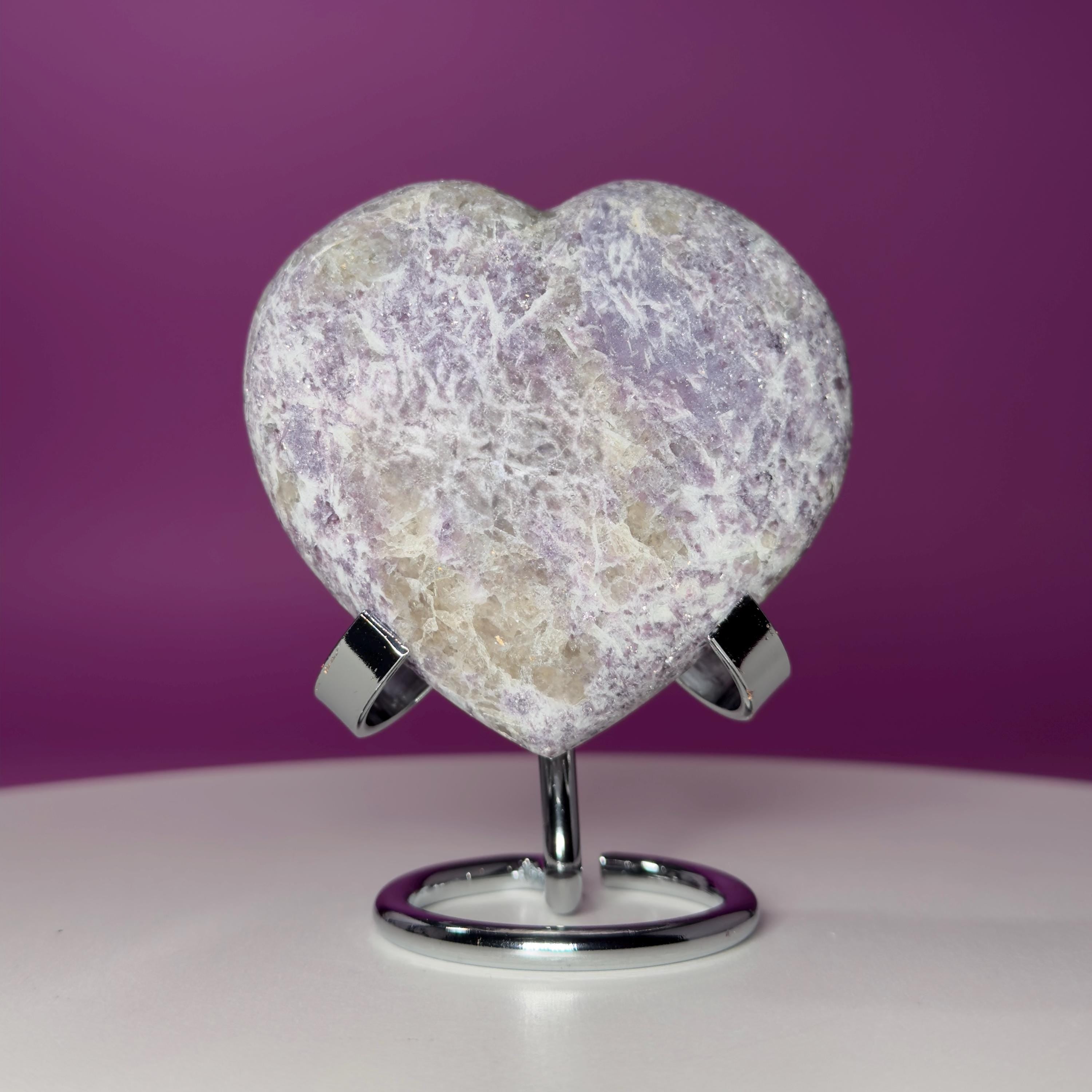 Lepidolite Crystal Heart with Smoky Quartz – Calming Healing Stone Display 300g