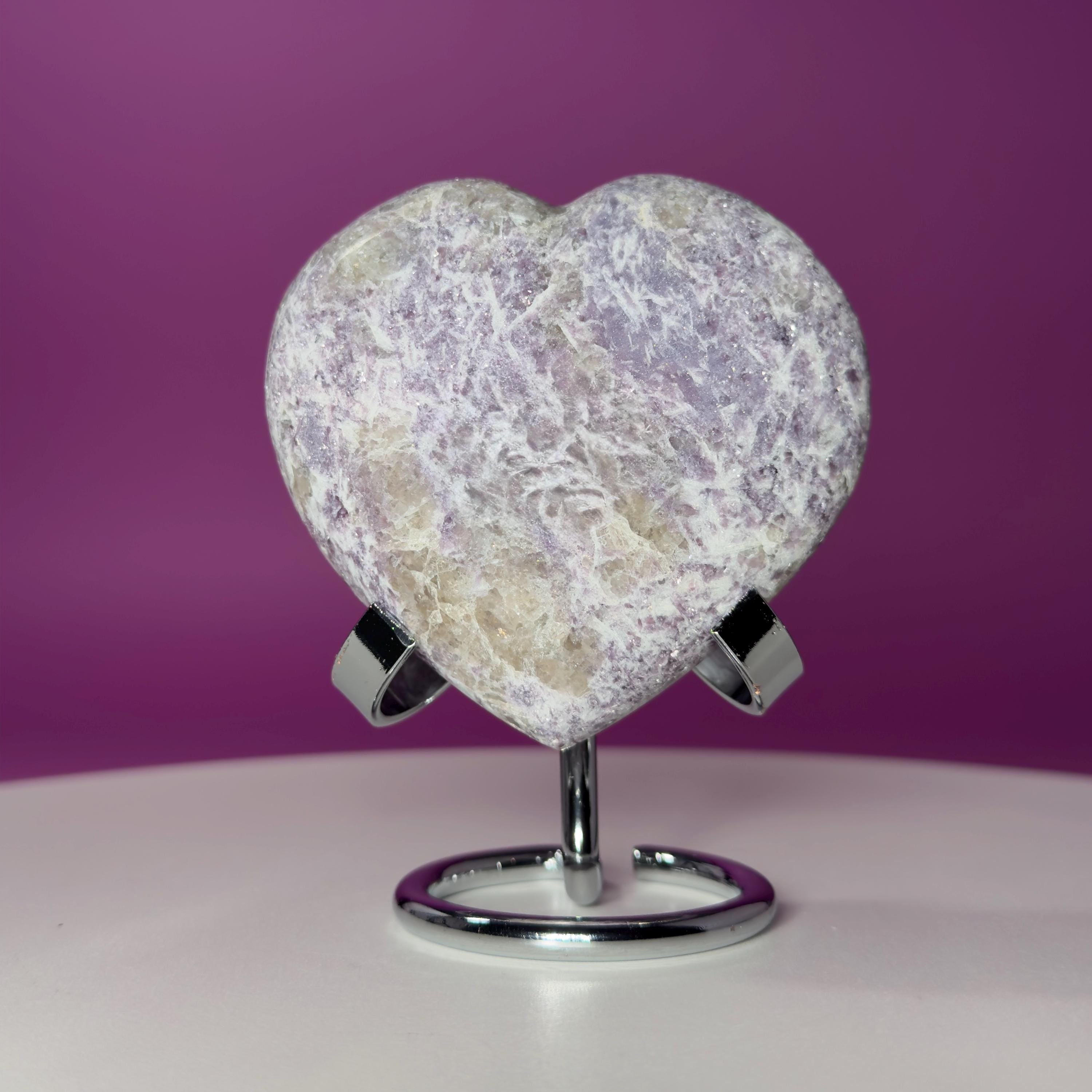 Lepidolite Crystal Heart with Smoky Quartz – Calming Healing Stone Display 300g