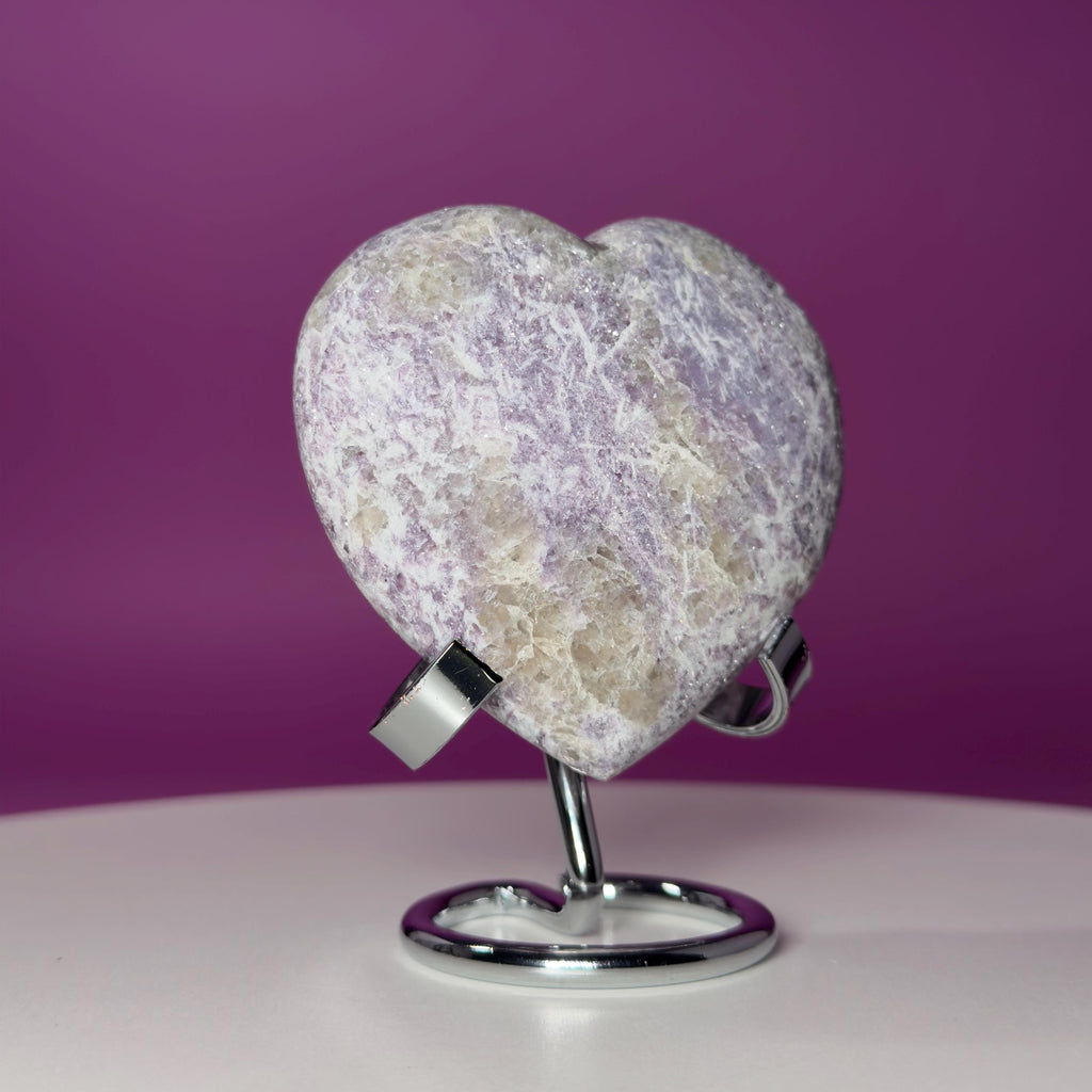 Lepidolite Crystal Heart with Smoky Quartz – Calming Healing Stone Display 300g