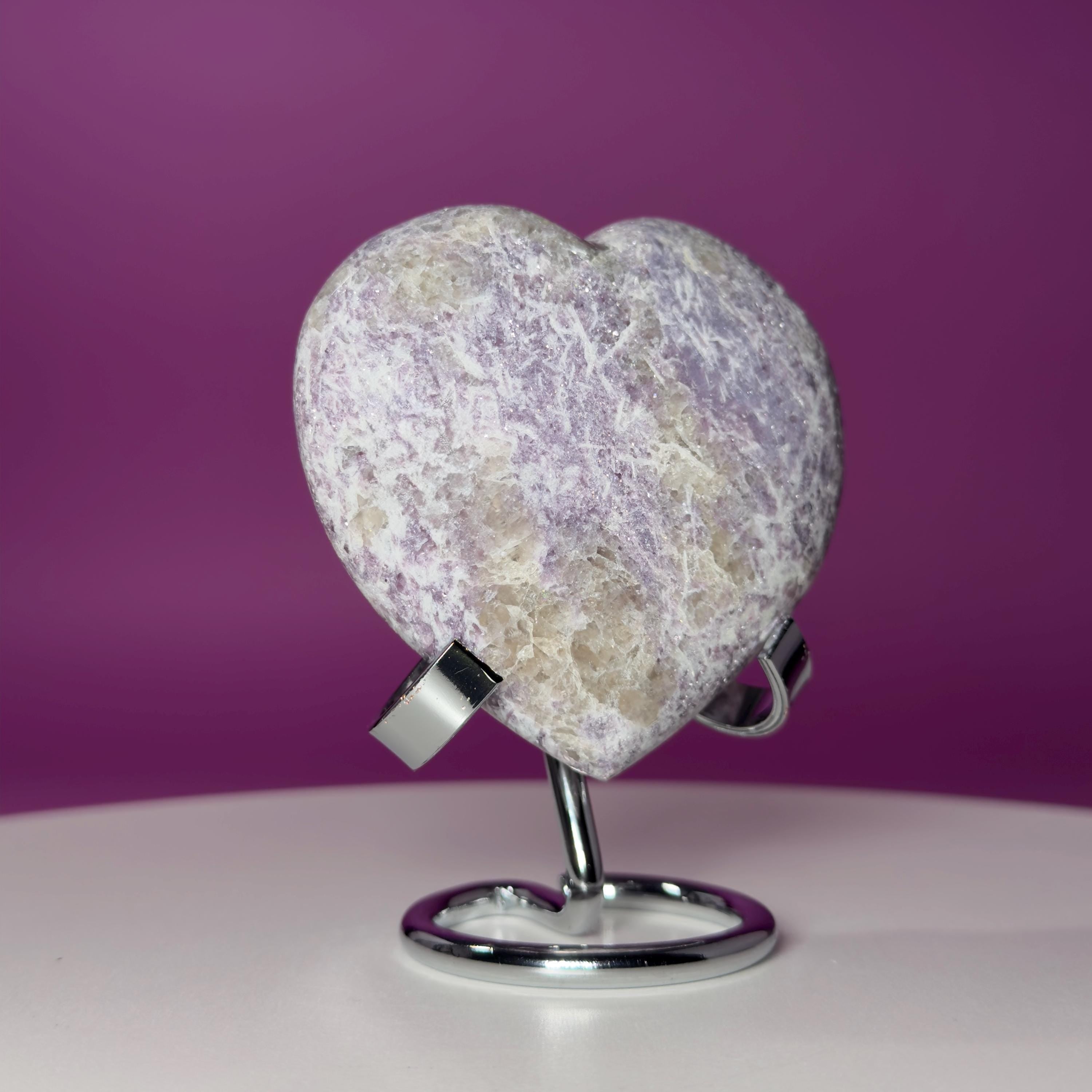 Lepidolite Crystal Heart with Smoky Quartz – Calming Healing Stone Display 300g