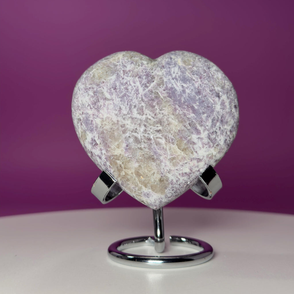 Lepidolite Crystal Heart with Smoky Quartz – Calming Healing Stone Display 300g