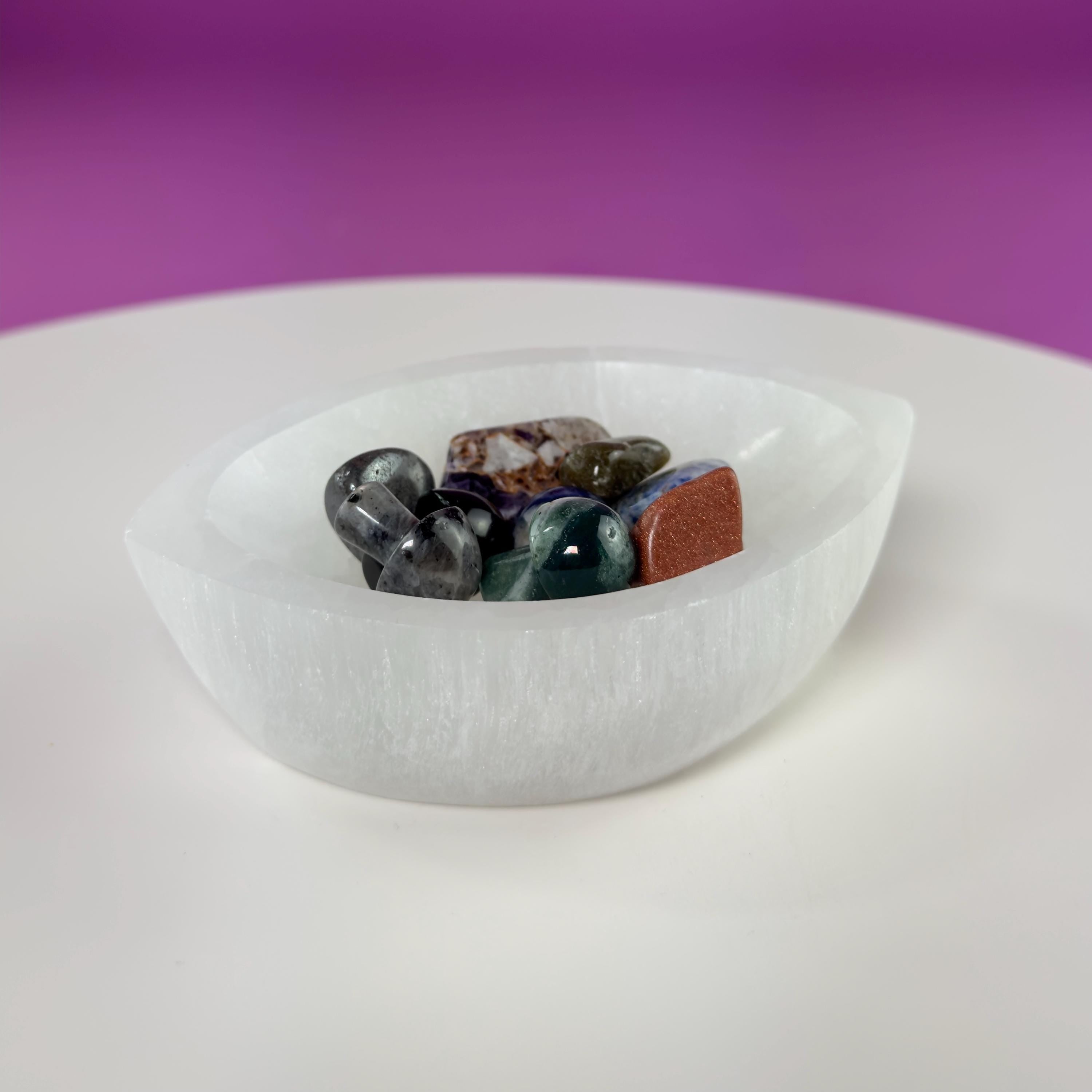 Selenite Tear Shaped Charging Bowl – Crystal Cleansing Dish 270g