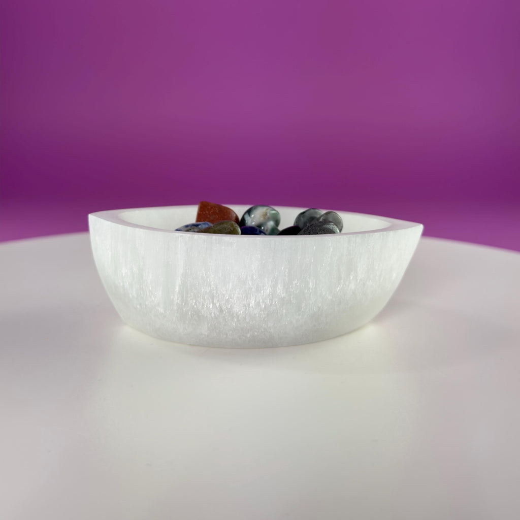 Selenite Tear Shaped Charging Bowl – Crystal Cleansing Dish 270g