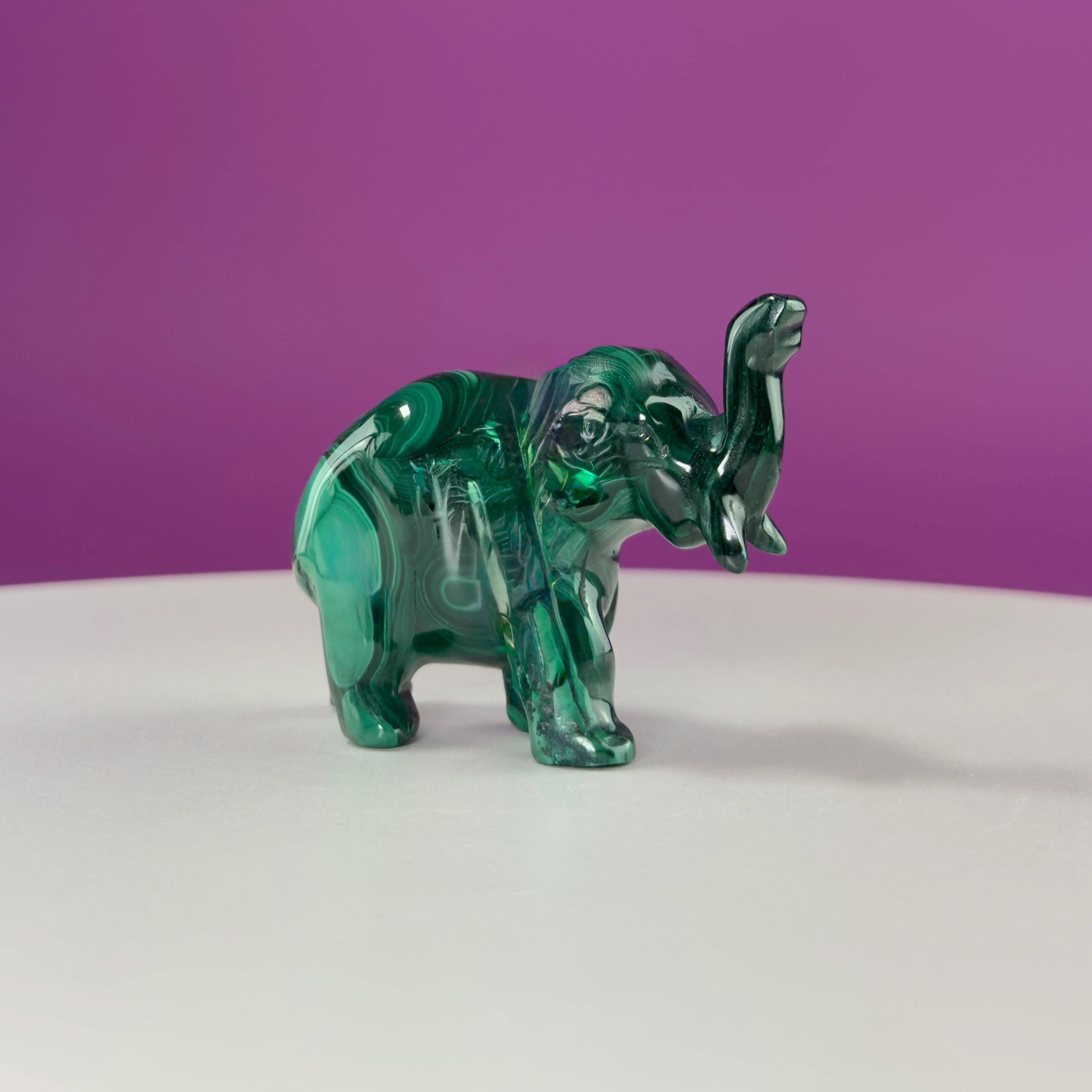 Malachite Elephant Carving from Congo – Green Malachite Crystal Elephant Statue