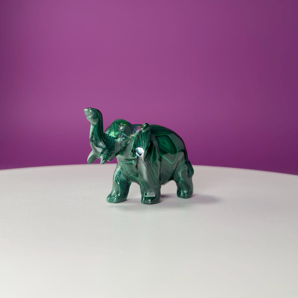 Malachite Elephant Carving from Congo – Green Malachite Crystal Elephant Statue
