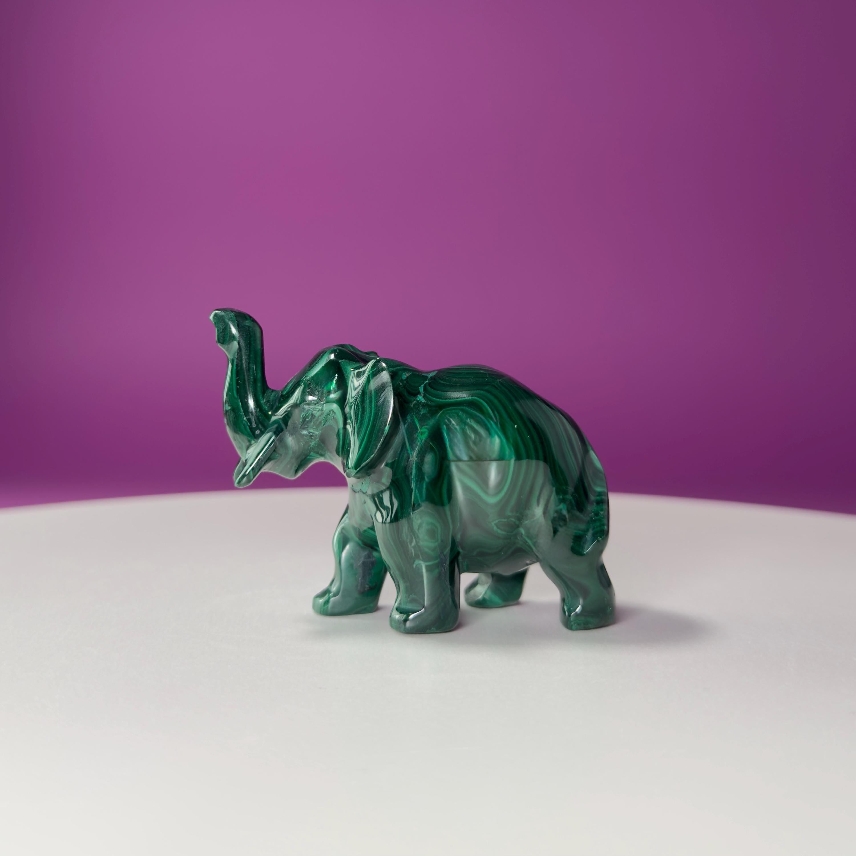 Malachite Elephant Carving from Congo – Green Malachite Crystal Elephant Statue