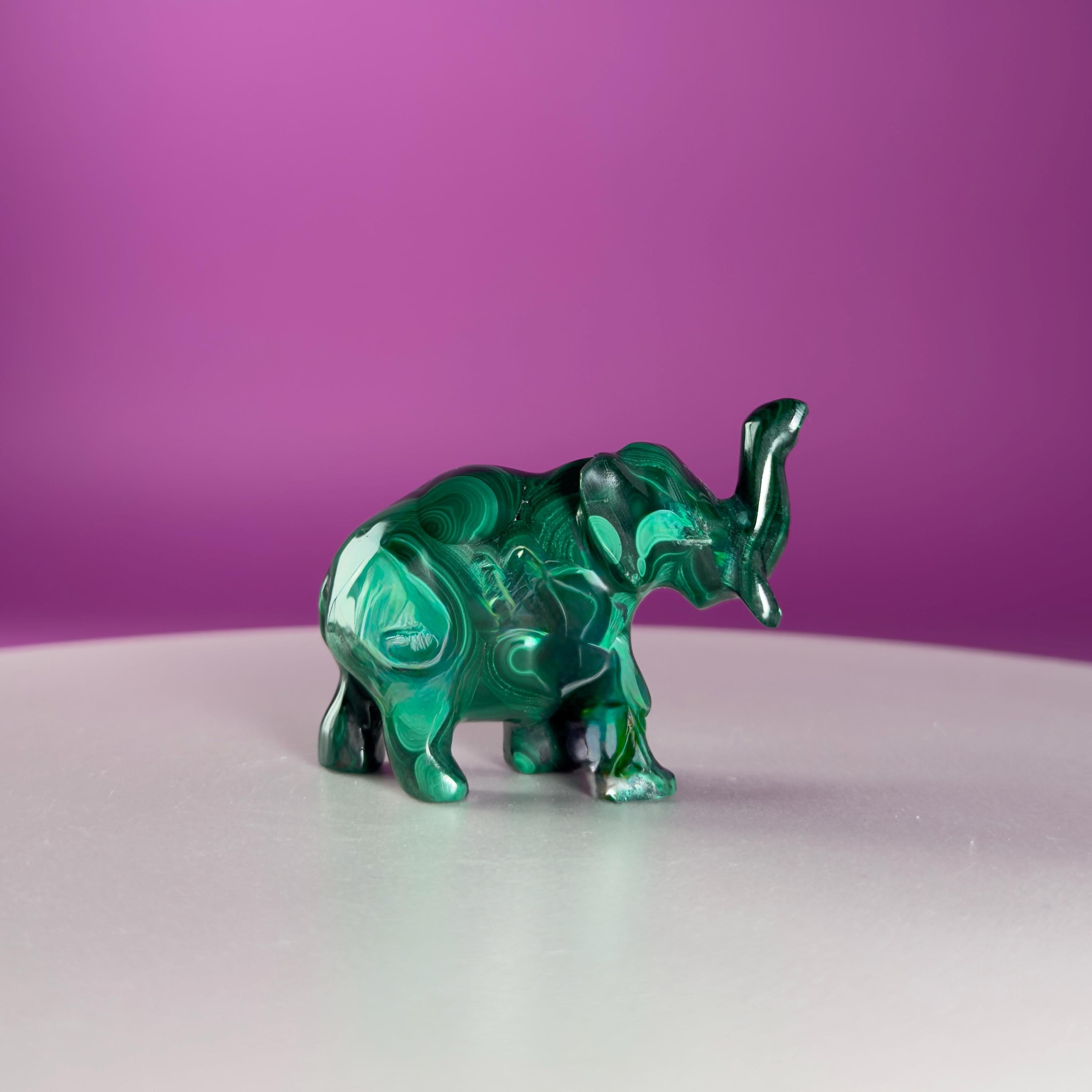 Malachite Elephant Carving from Congo – Green Malachite Crystal Elephant Statue