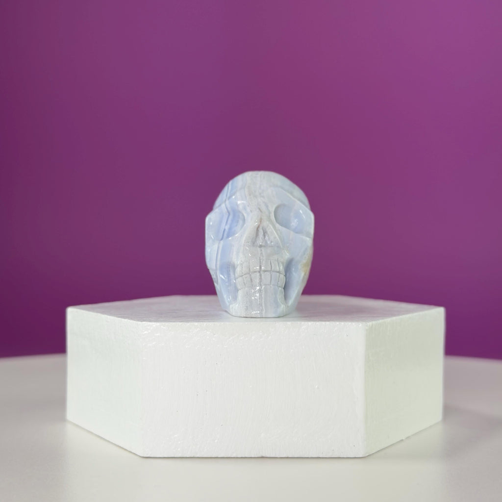 Blue Lace Agate Skull Carving | Polished Crystal Skull for Calm & Communication